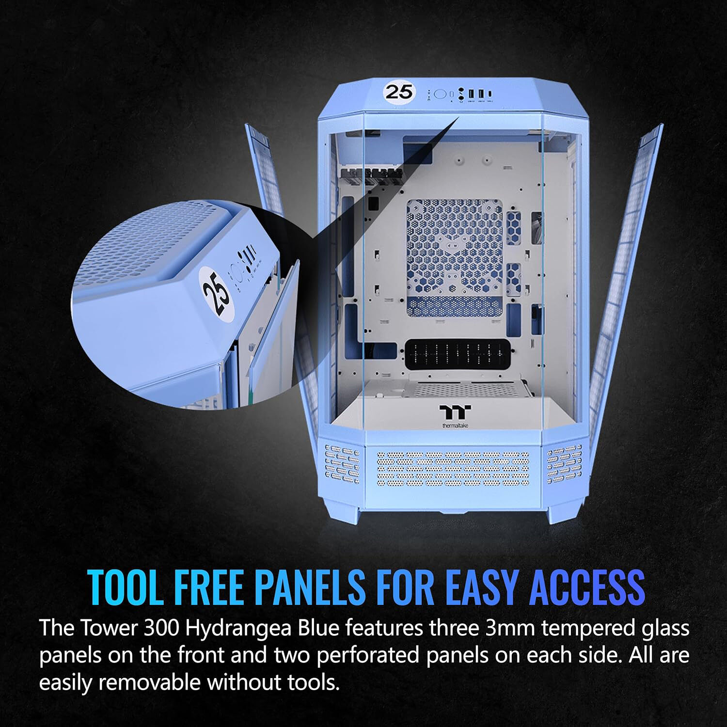 Thermaltake Tower 300 Hydrangea Blue vertical mid tower PC case with octagonal prism design — view 3
