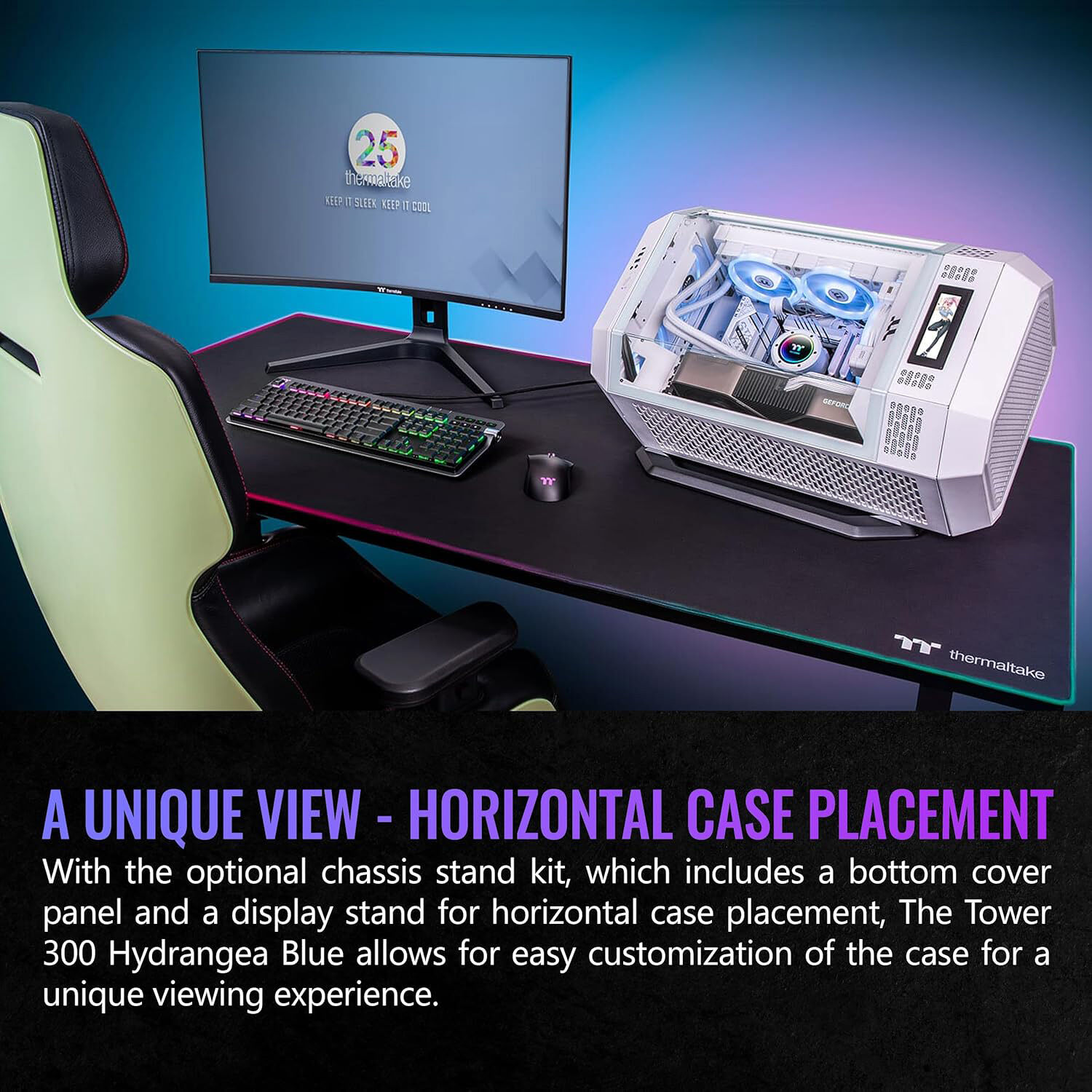 Thermaltake Tower 300 Hydrangea Blue vertical mid tower PC case with octagonal prism design — view 5