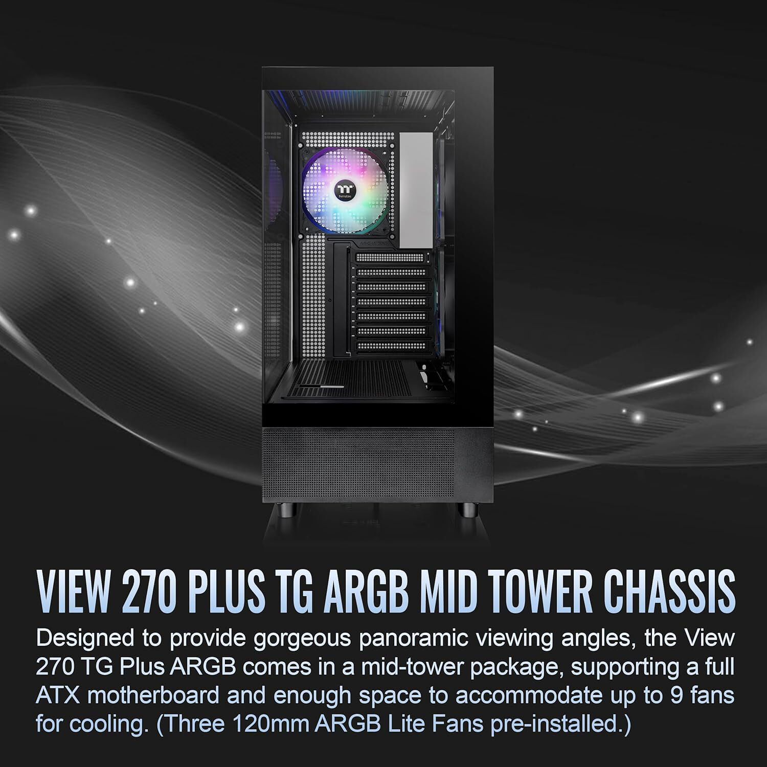 Thermaltake View 270 Plus TG ARGB Black mid tower PC case with tempered glass and RGB fans — view 2