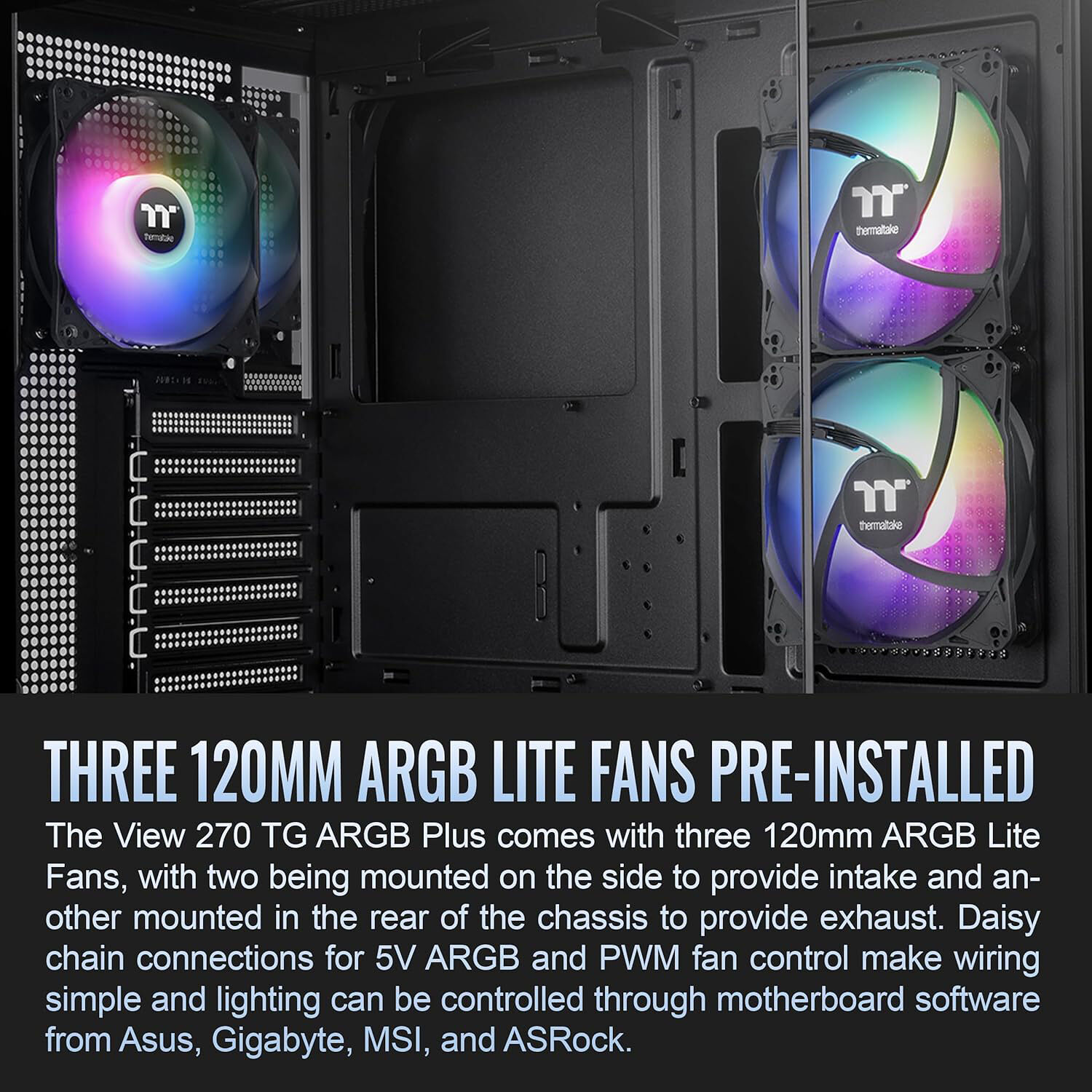 Thermaltake View 270 Plus TG ARGB Black mid tower PC case with tempered glass and RGB fans — view 3