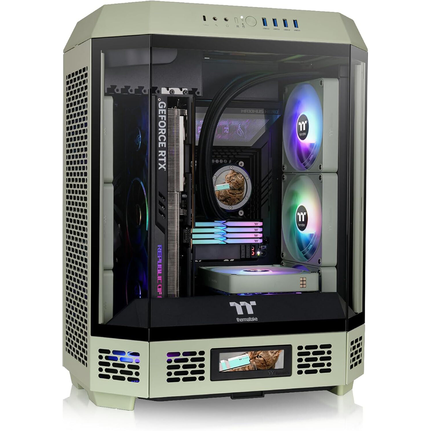 Thermaltake Tower 600 Matcha Green mid-tower ATX case with vertical layout and tempered glass panels — view 6