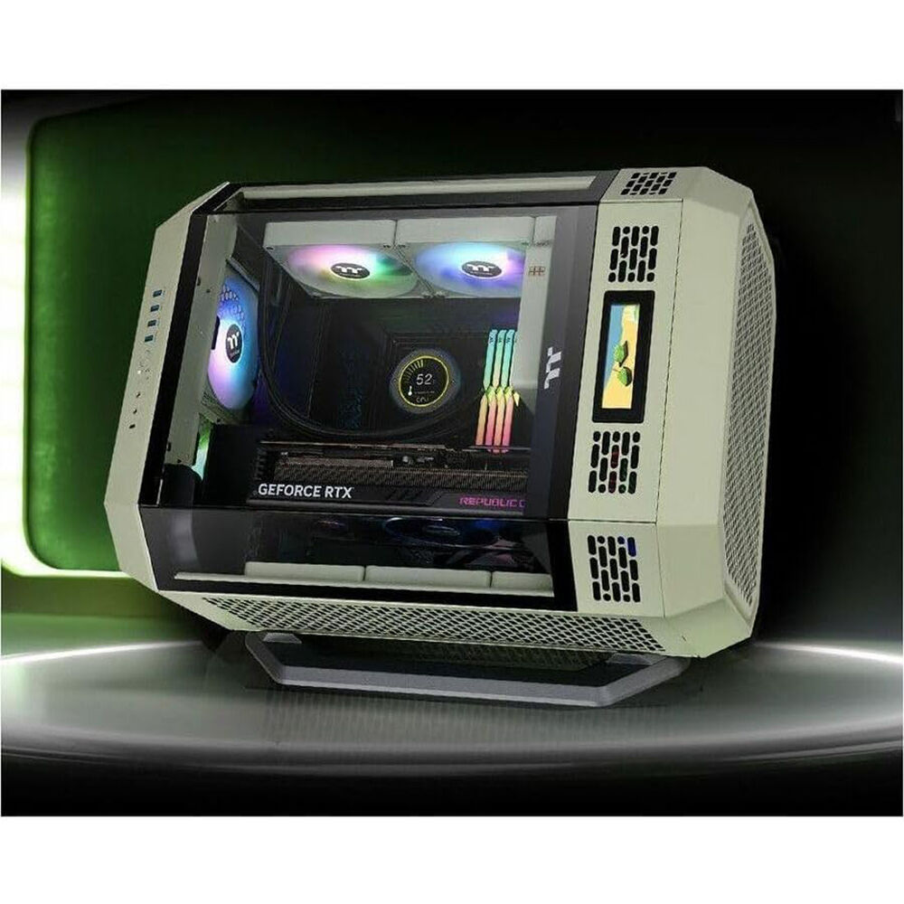 Thermaltake Tower 600 Matcha Green mid-tower ATX case with vertical layout and tempered glass panels — view 7