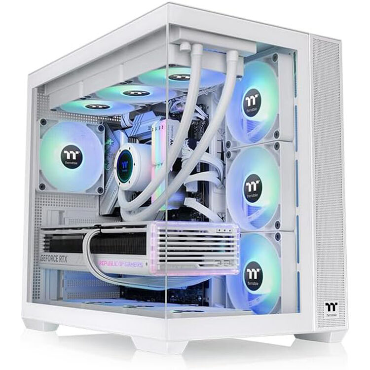 Thermaltake View 380 TG ARGB White mid tower case with dual-chamber layout and four ARGB fans — view 7