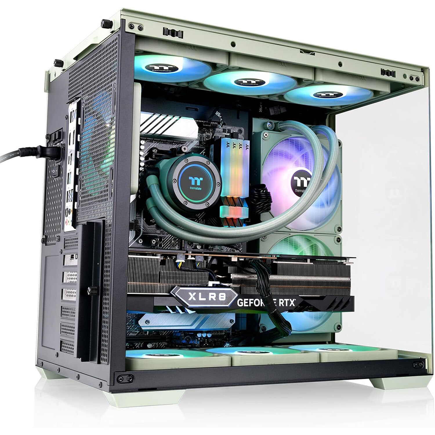 Thermaltake View 380 TG ARGB Matcha Green mid tower PC case with tempered glass and four ARGB fans — view 2