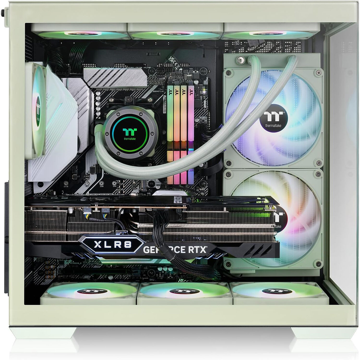 Thermaltake View 380 TG ARGB Matcha Green mid tower PC case with tempered glass and four ARGB fans — view 3