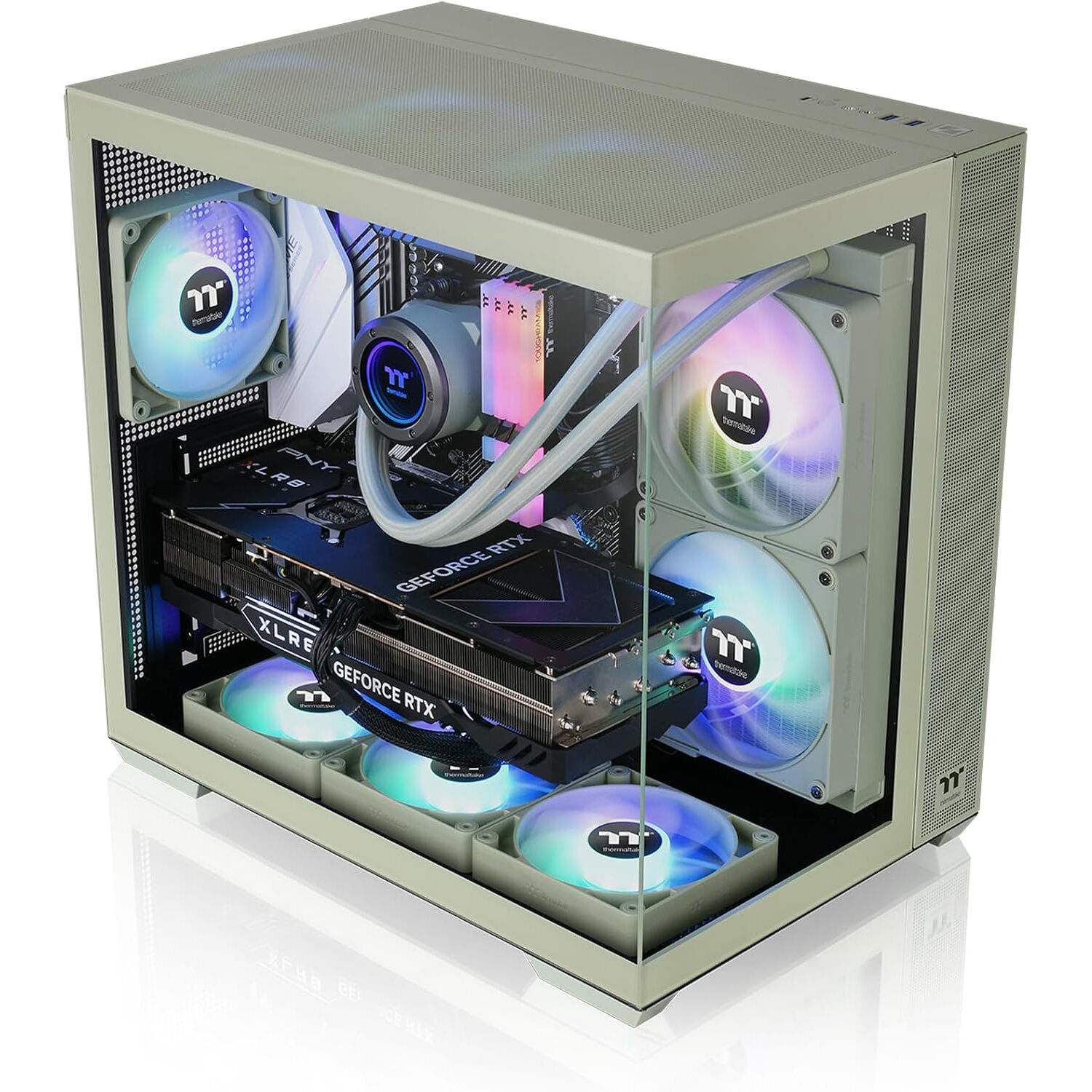Thermaltake View 380 TG ARGB Matcha Green mid tower PC case with tempered glass and four ARGB fans — view 4