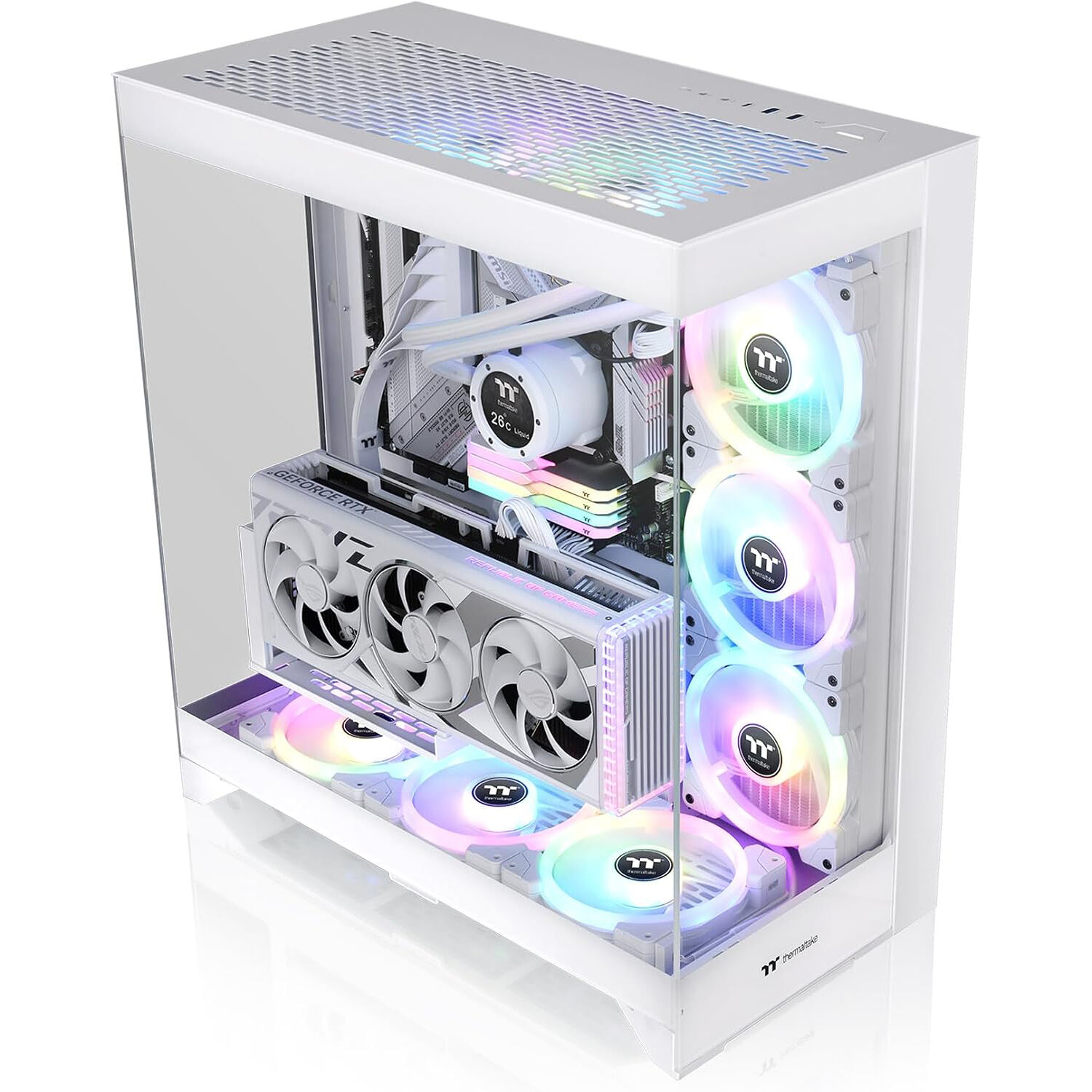 Thermaltake CTE E550 TG white mid-tower ATX case with three tempered glass panels and dual-chamber design — view 3