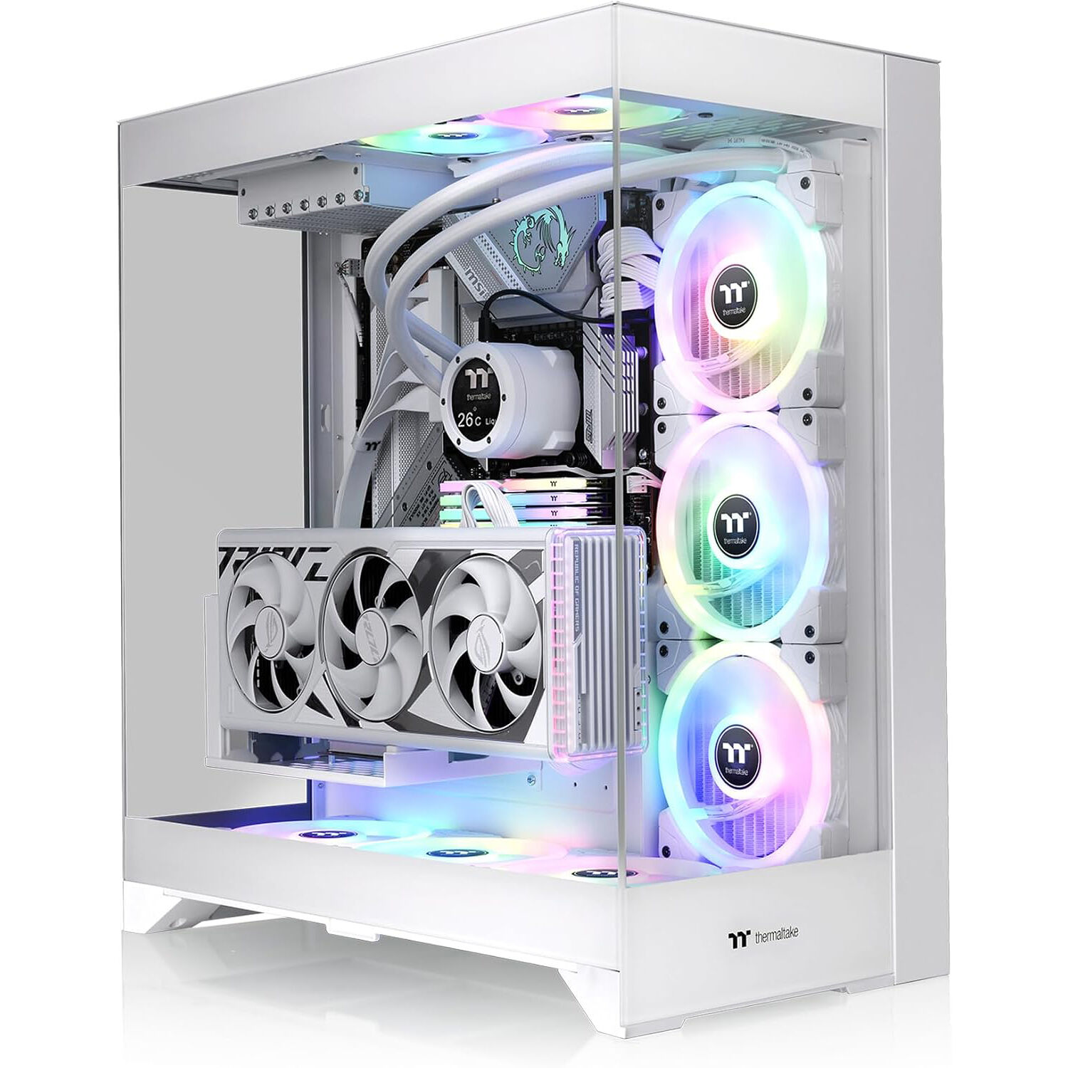 Thermaltake CTE E550 TG white mid-tower ATX case with three tempered glass panels and dual-chamber design — view 4