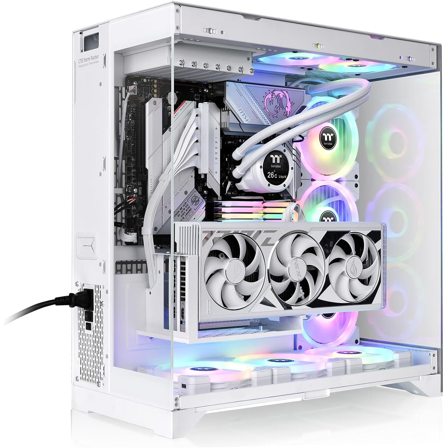 Thermaltake CTE E550 TG white mid-tower ATX case with three tempered glass panels and dual-chamber design — view 5