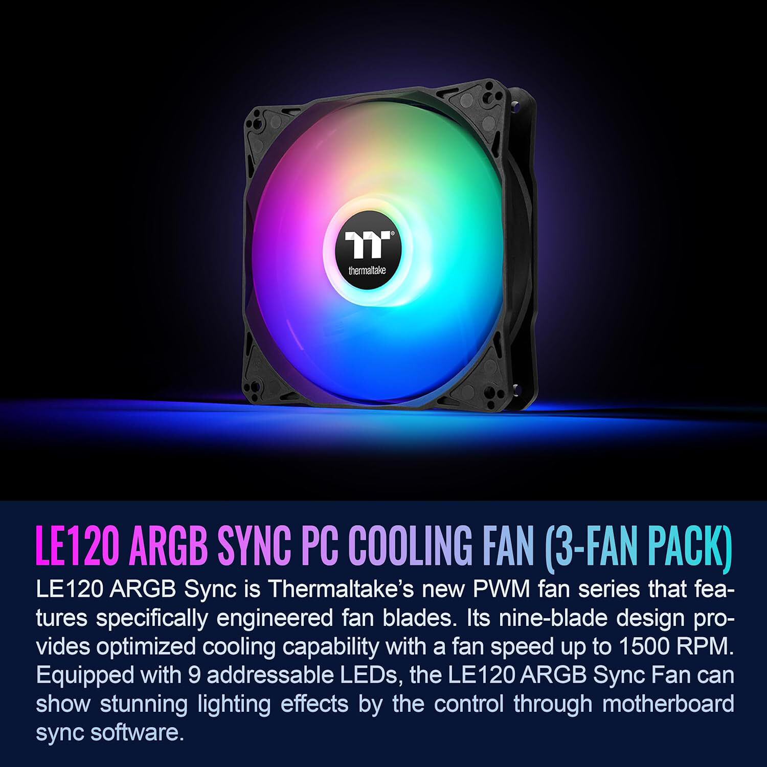 Thermaltake LE120 ARGB PWM 120 mm fan 3 pack with synchronized lighting — view 2