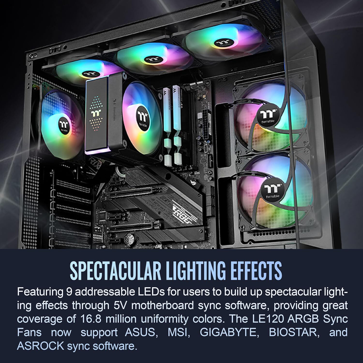 Thermaltake LE120 ARGB PWM 120 mm fan 3 pack with synchronized lighting — view 5