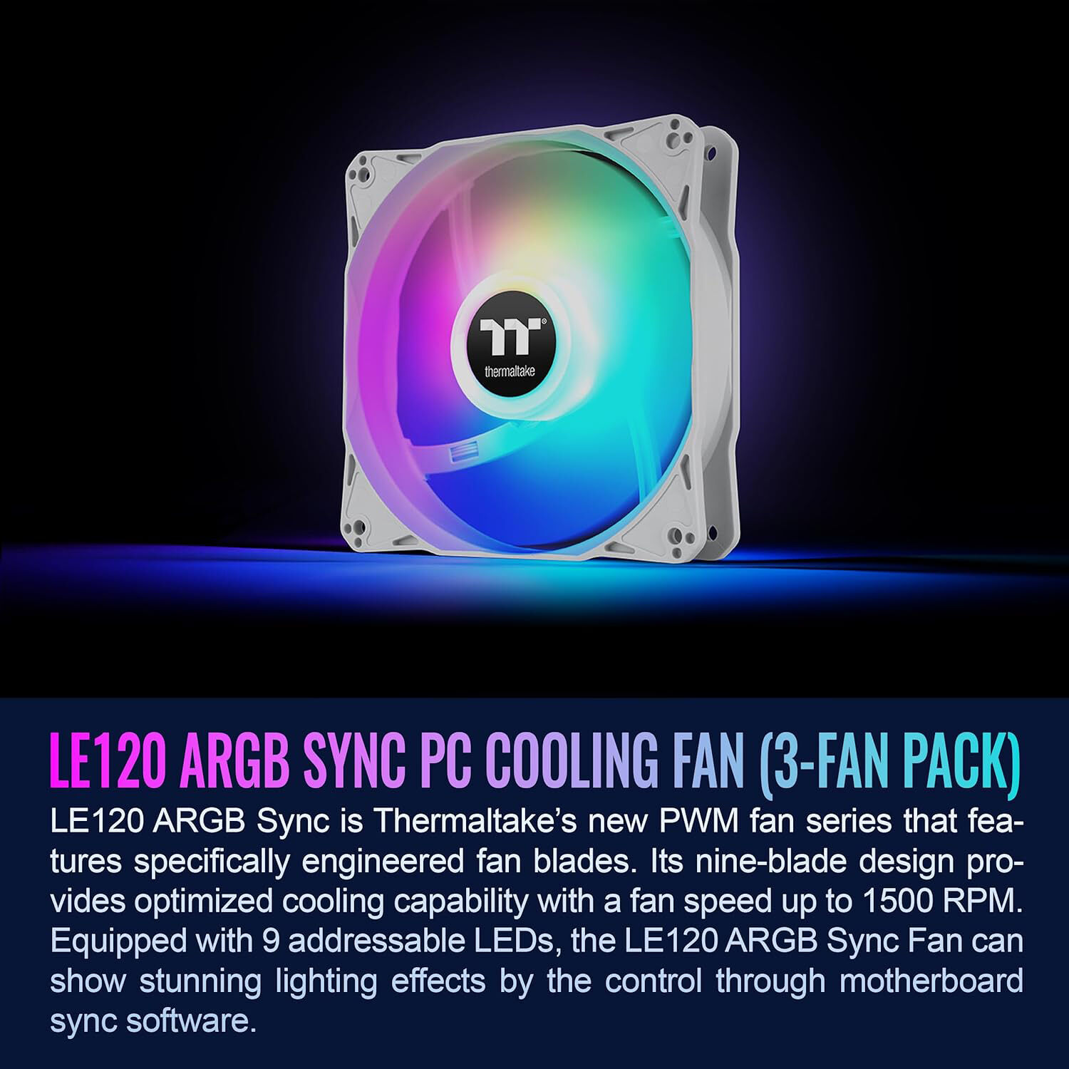 Thermaltake LE120 ARGB PWM white 3-pack 120 mm case fans — view 2