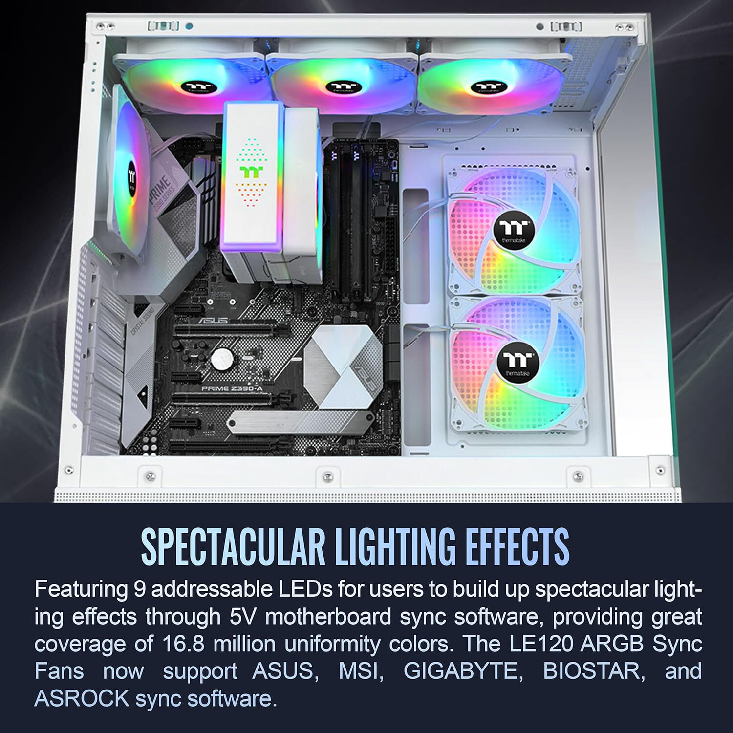 Thermaltake LE120 ARGB PWM white 3-pack 120 mm case fans — view 5