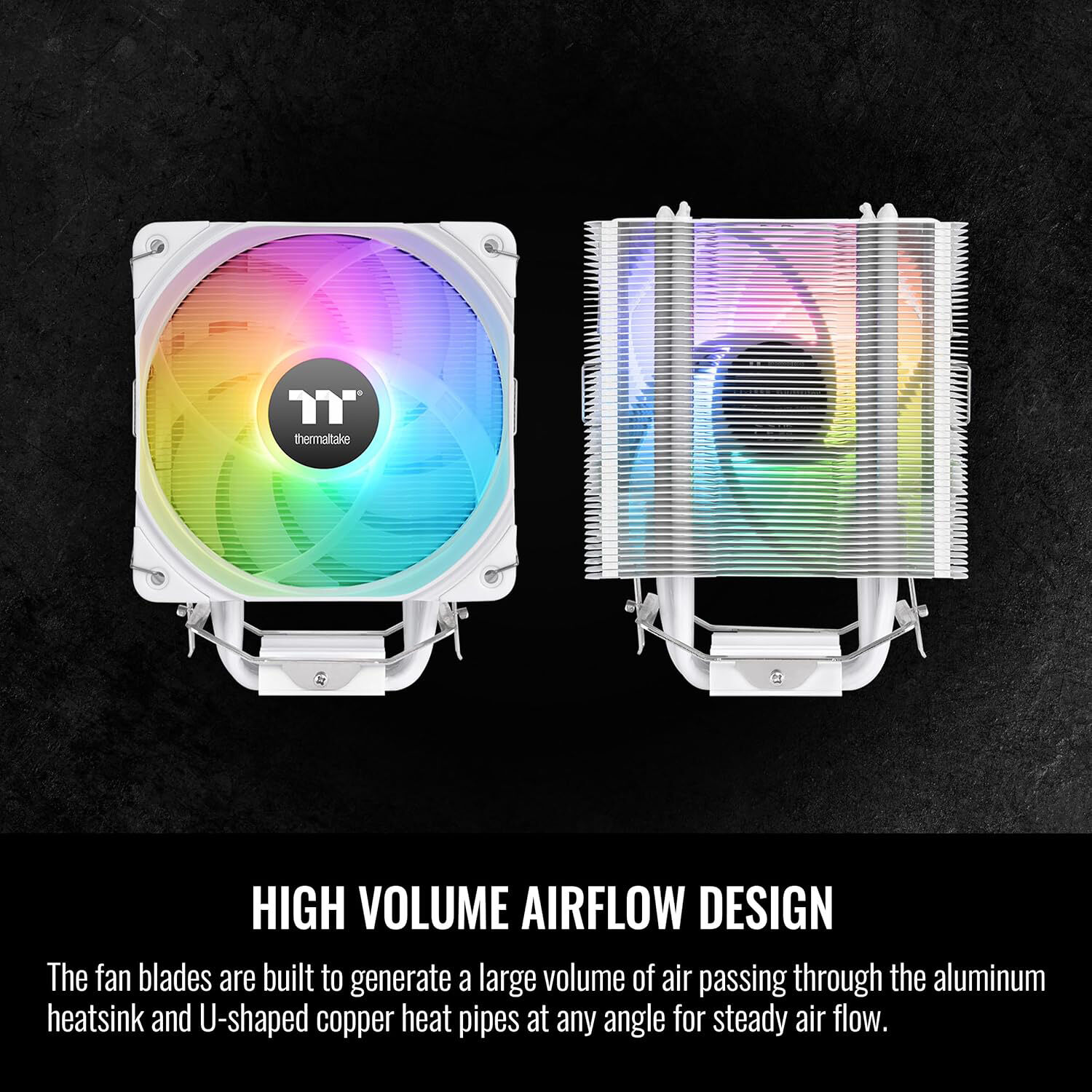 Thermaltake UX200 SE White CPU air cooler with RGB lighting and white tower design — view 4