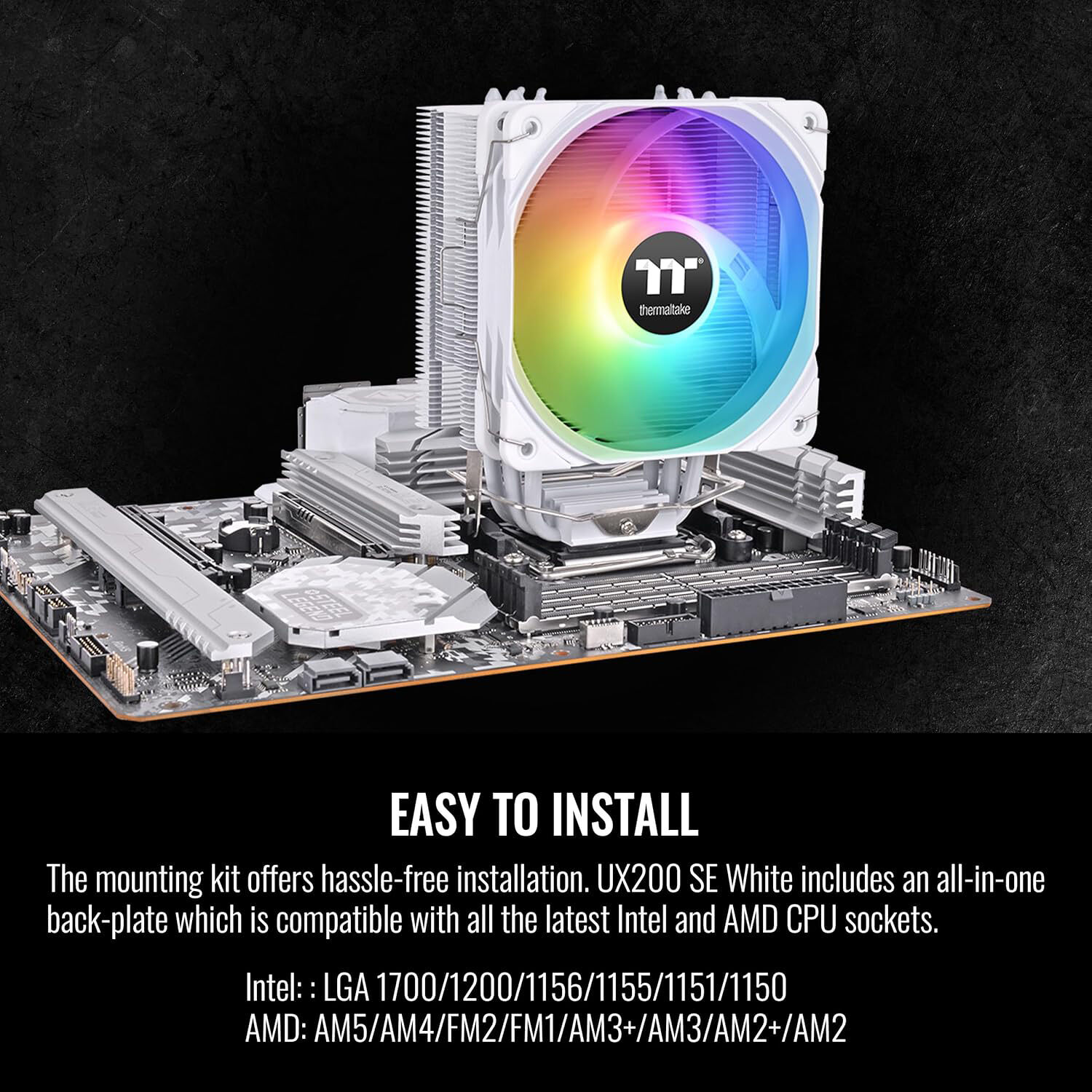 Thermaltake UX200 SE White CPU air cooler with RGB lighting and white tower design — view 6
