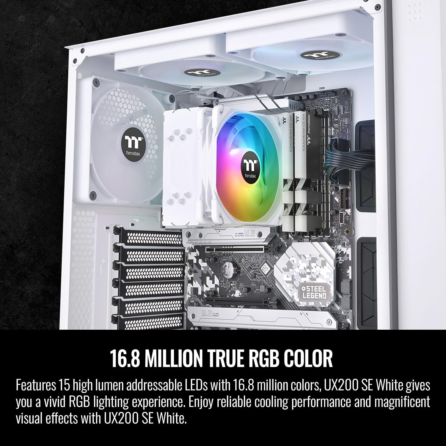 Thermaltake UX200 SE White CPU air cooler with RGB lighting and white tower design — view 7
