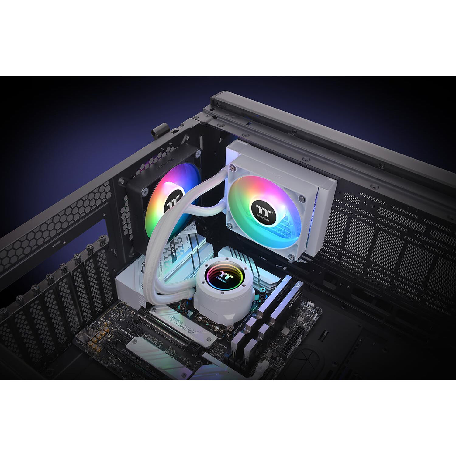 Thermaltake TH120 V2 ARGB Snow 120 mm all-in-one liquid CPU cooler with white radiator and infinity mirror cap — view 7