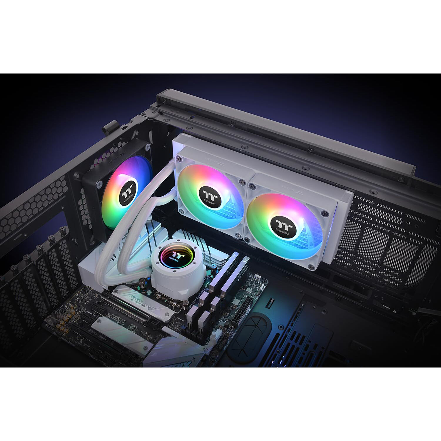 Thermaltake TH240 V2 ARGB Snow 240 mm white liquid CPU cooler with infinity mirror lighting and dual ARGB fans — view 7