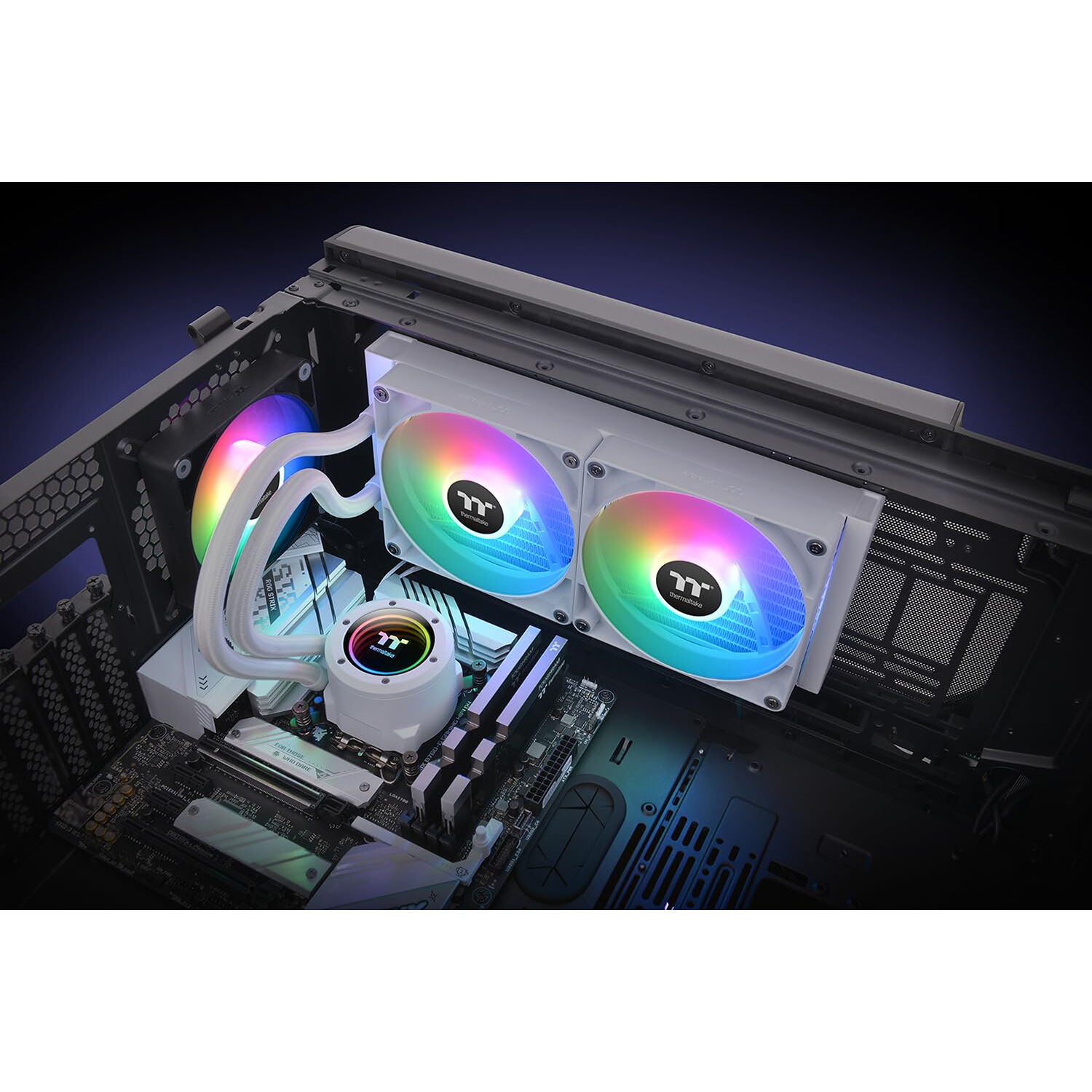 Thermaltake TH280 V2 ARGB Snow 280 mm white liquid CPU cooler with infinity mirror pump cap and dual ARGB fans — view 7
