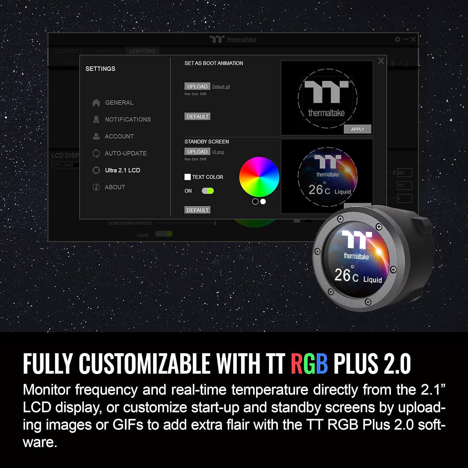 Thermaltake TH360 V2 Ultra AIO liquid CPU cooler with 2.1-inch LCD and three ARGB fans — view 4