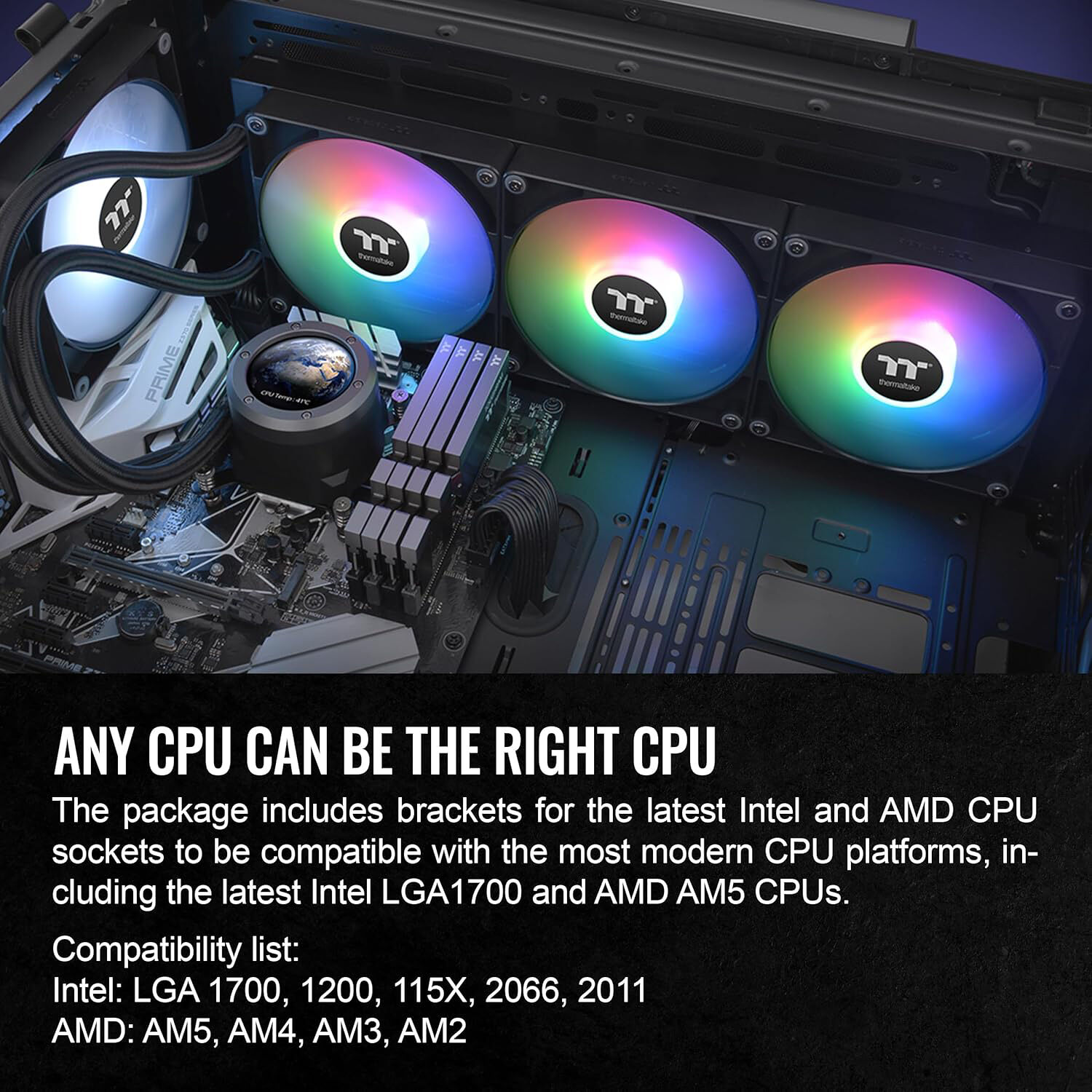 Thermaltake TH360 V2 Ultra AIO liquid CPU cooler with 2.1-inch LCD and three ARGB fans — view 6