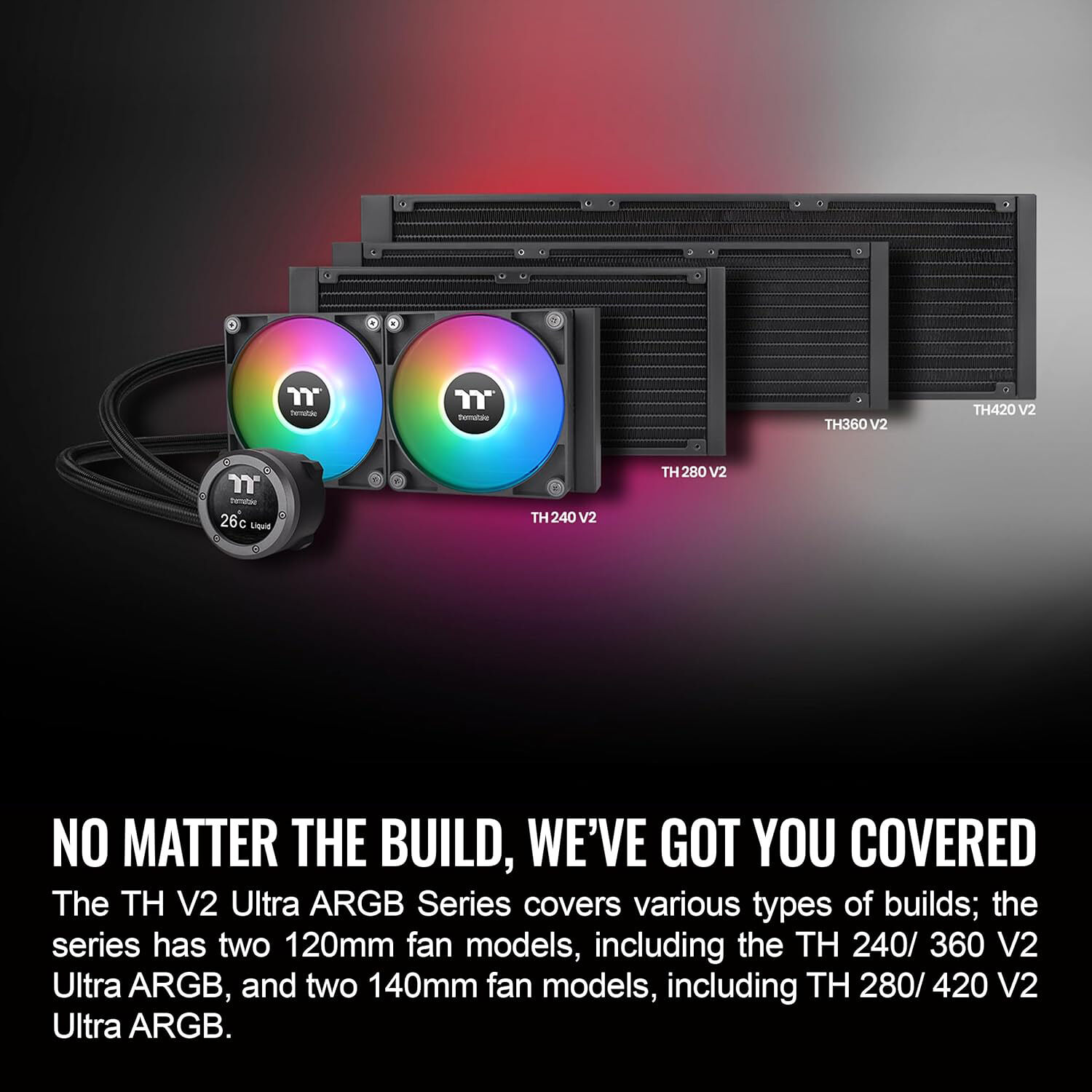 Thermaltake TH420 V2 Ultra AIO liquid CPU cooler with 2.1 inch LCD and three 140 mm ARGB fans — view 5