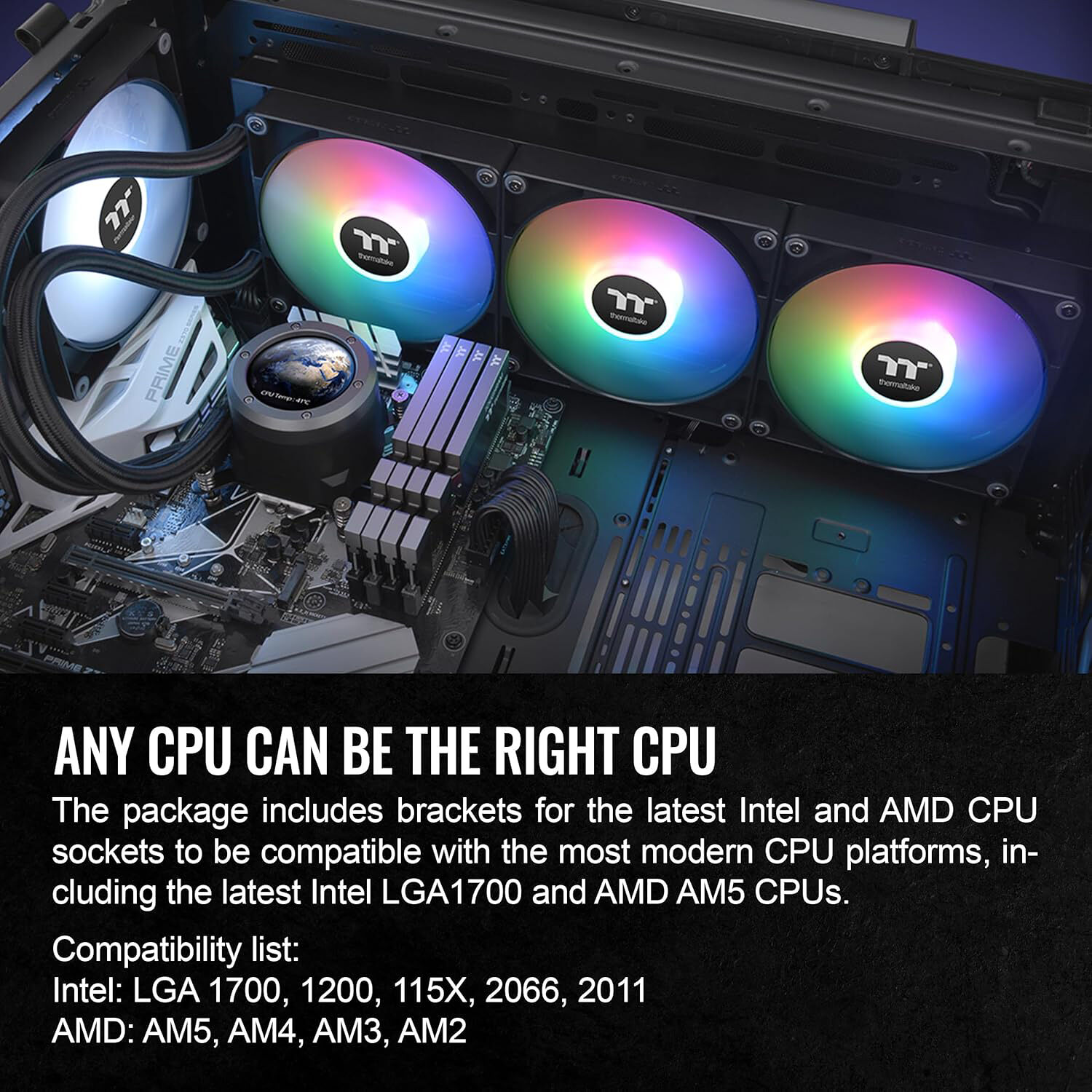 Thermaltake TH420 V2 Ultra AIO liquid CPU cooler with 2.1 inch LCD and three 140 mm ARGB fans — view 6