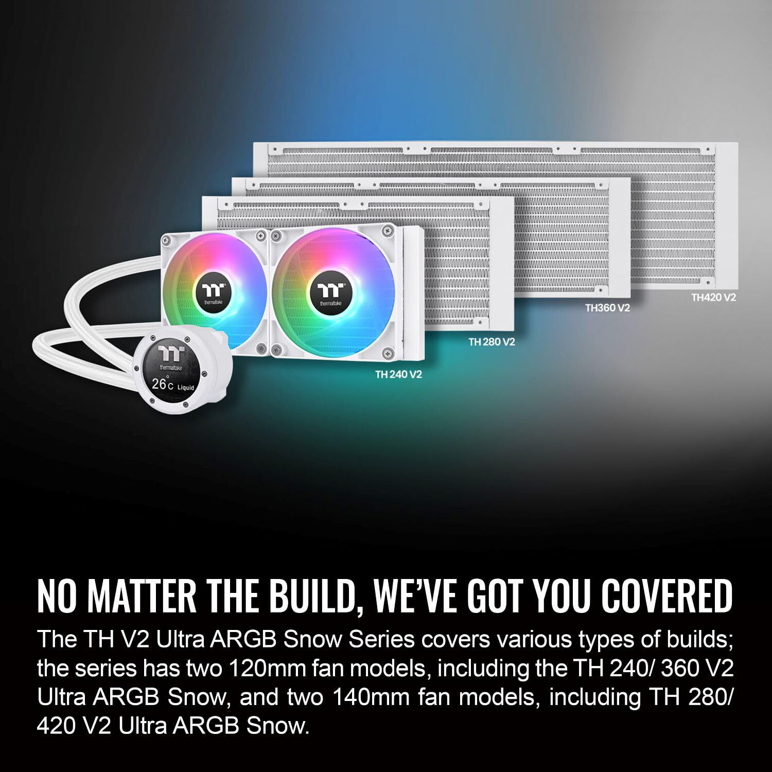Thermaltake TH360 V2 Ultra Snow 360 mm white liquid CPU cooler with 2.1 inch LCD and ARGB fans — view 5
