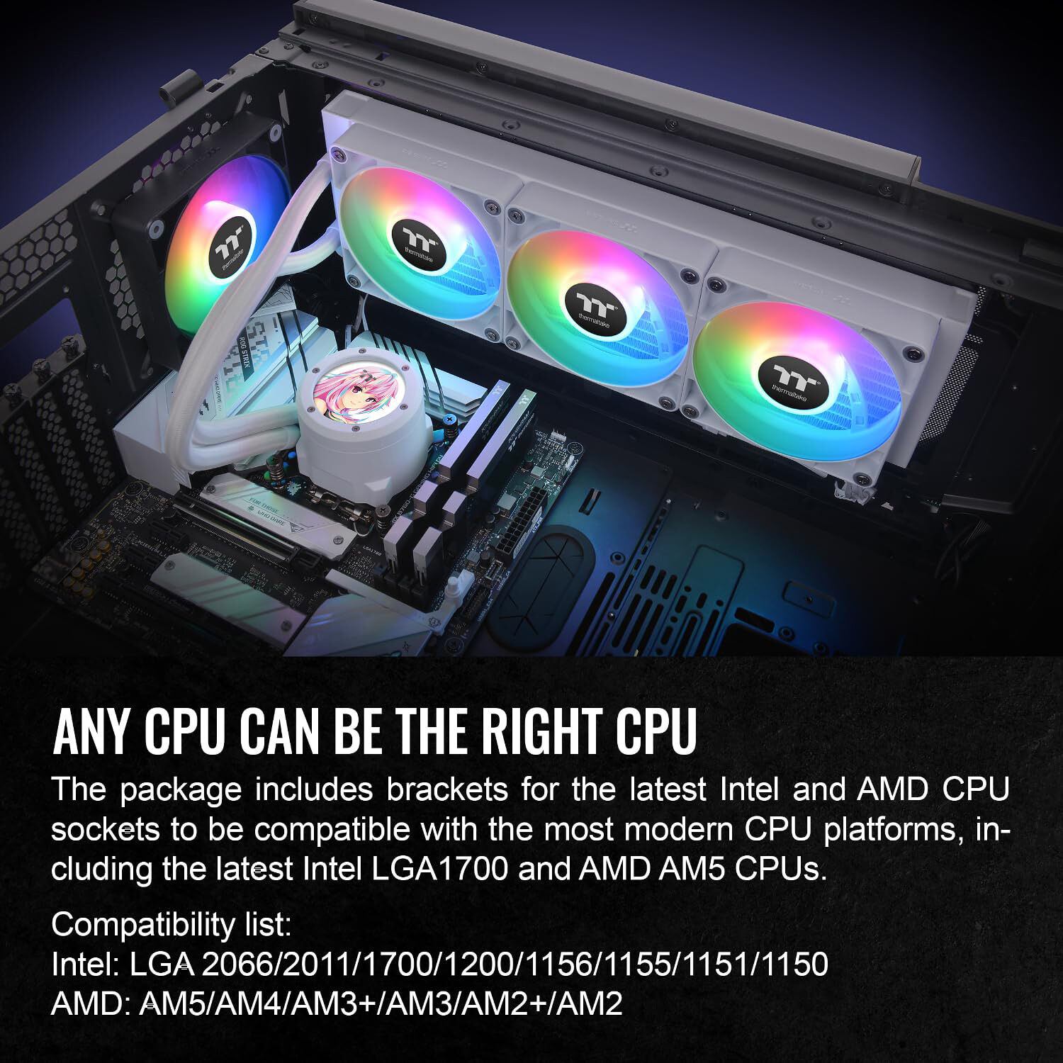 Thermaltake TH360 V2 Ultra Snow 360 mm white liquid CPU cooler with 2.1 inch LCD and ARGB fans — view 6
