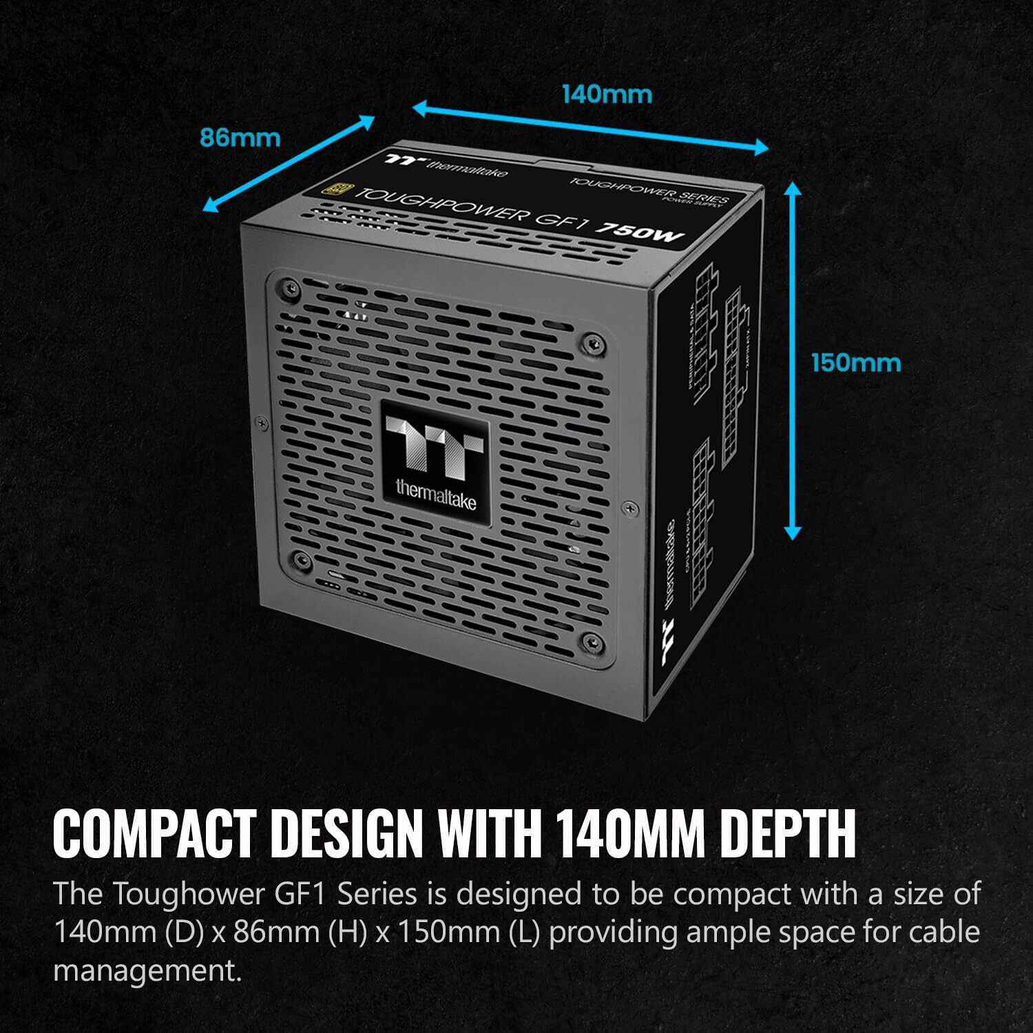 Thermaltake Toughpower GF1 750 W fully modular 80 PLUS Gold ATX power supply — view 5