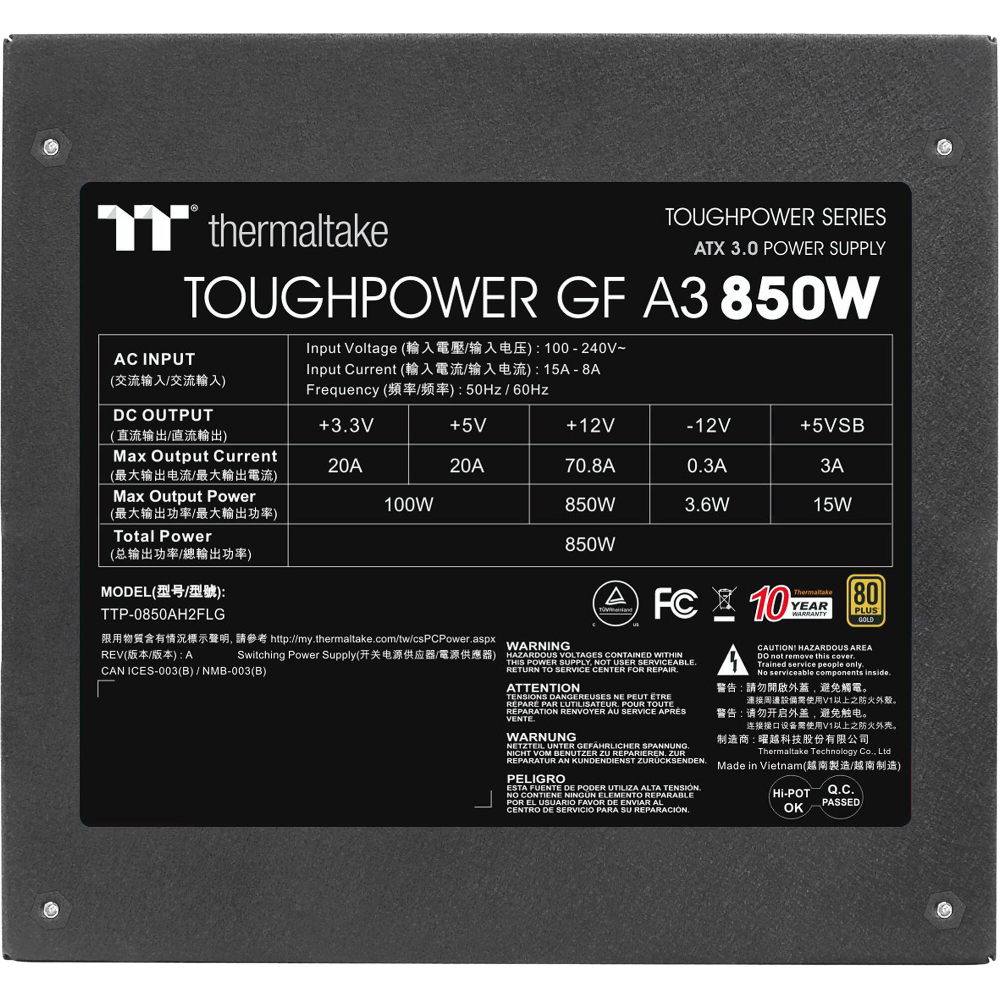 Thermaltake Toughpower GF A3 850W ATX power supply with native 16-pin PCIe connector — view 11