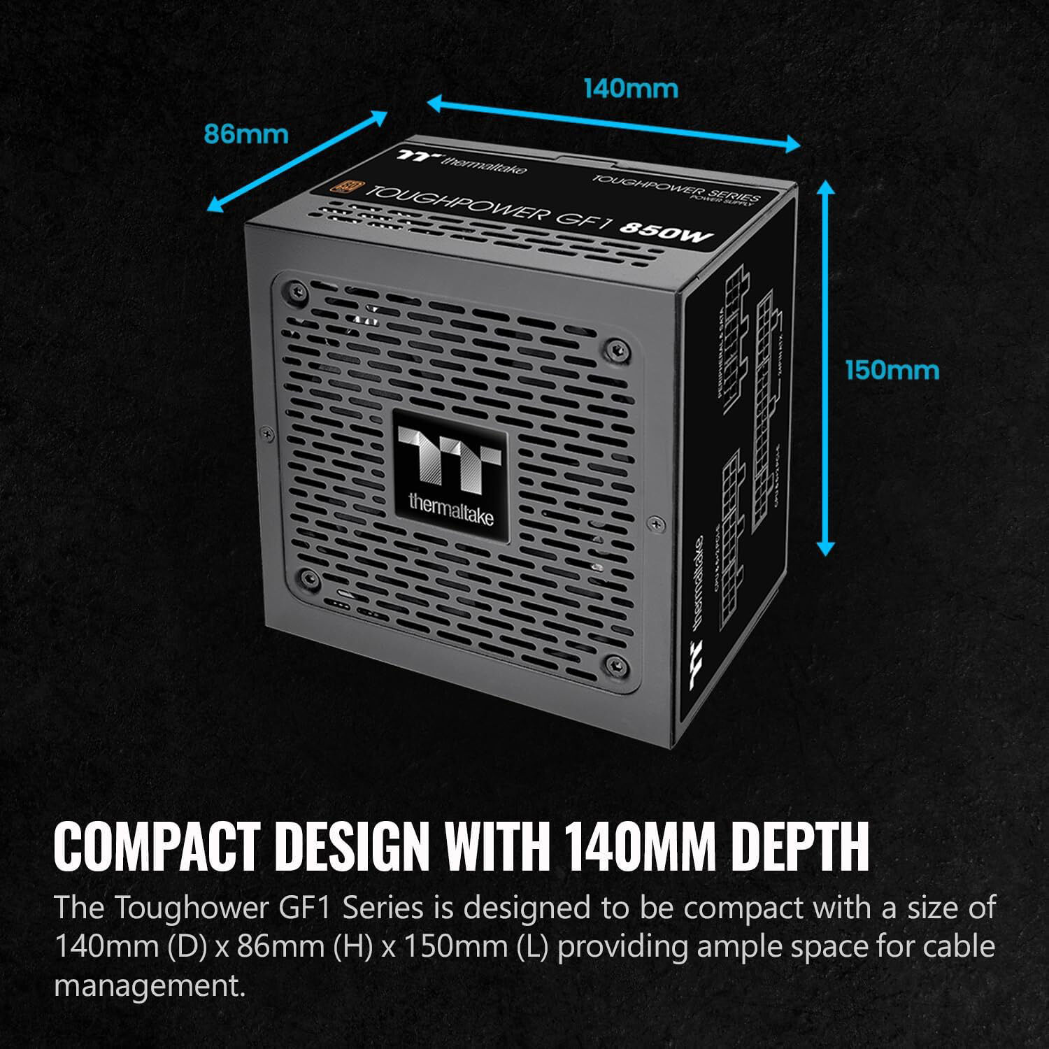 Thermaltake Toughpower GF1 850W fully modular 80 PLUS Gold ATX power supply — view 4
