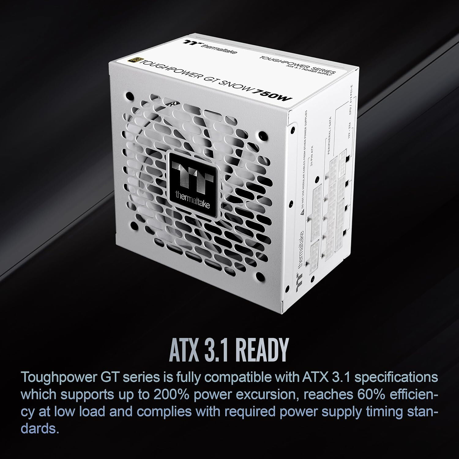 Thermaltake Toughpower GT 750W Snow fully modular white power supply with 12V-2x6 connector and 120 mm fan — view 3