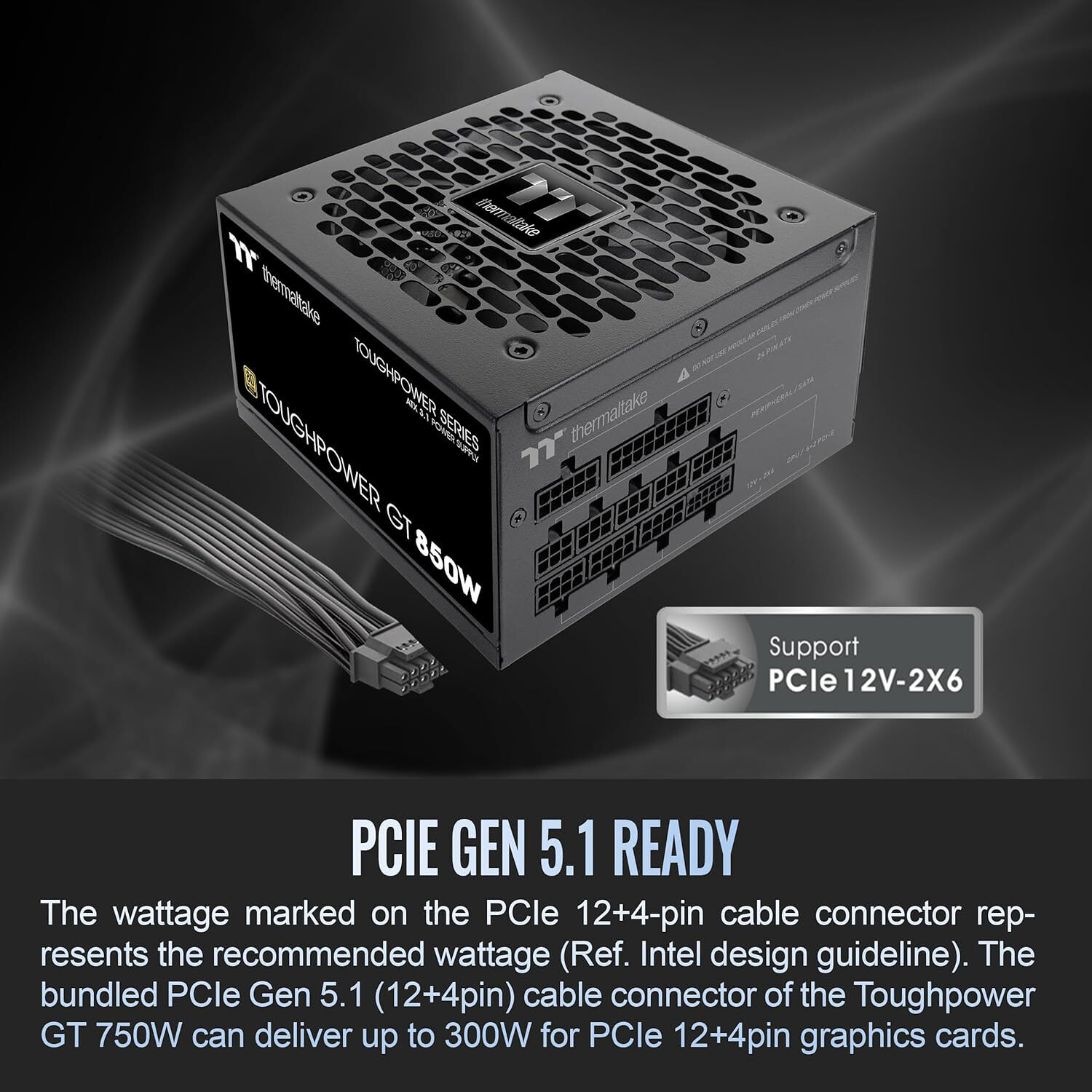 Thermaltake Toughpower GT 850W Gold ATX 3.1 power supply with PCIe Gen 5.1 connector — view 4