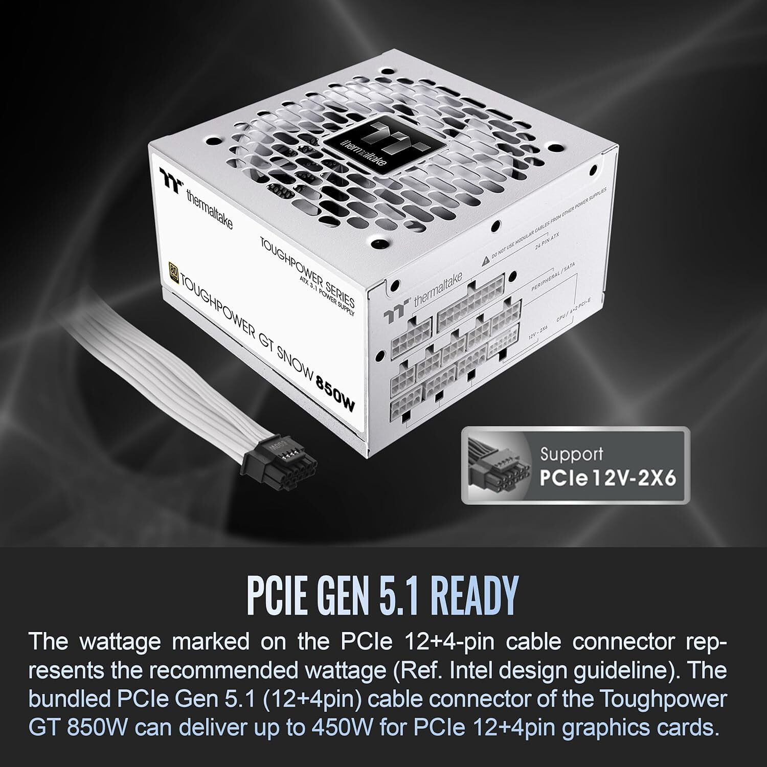 Thermaltake Toughpower GT 850W Snow white ATX power supply with modular cabling — view 6