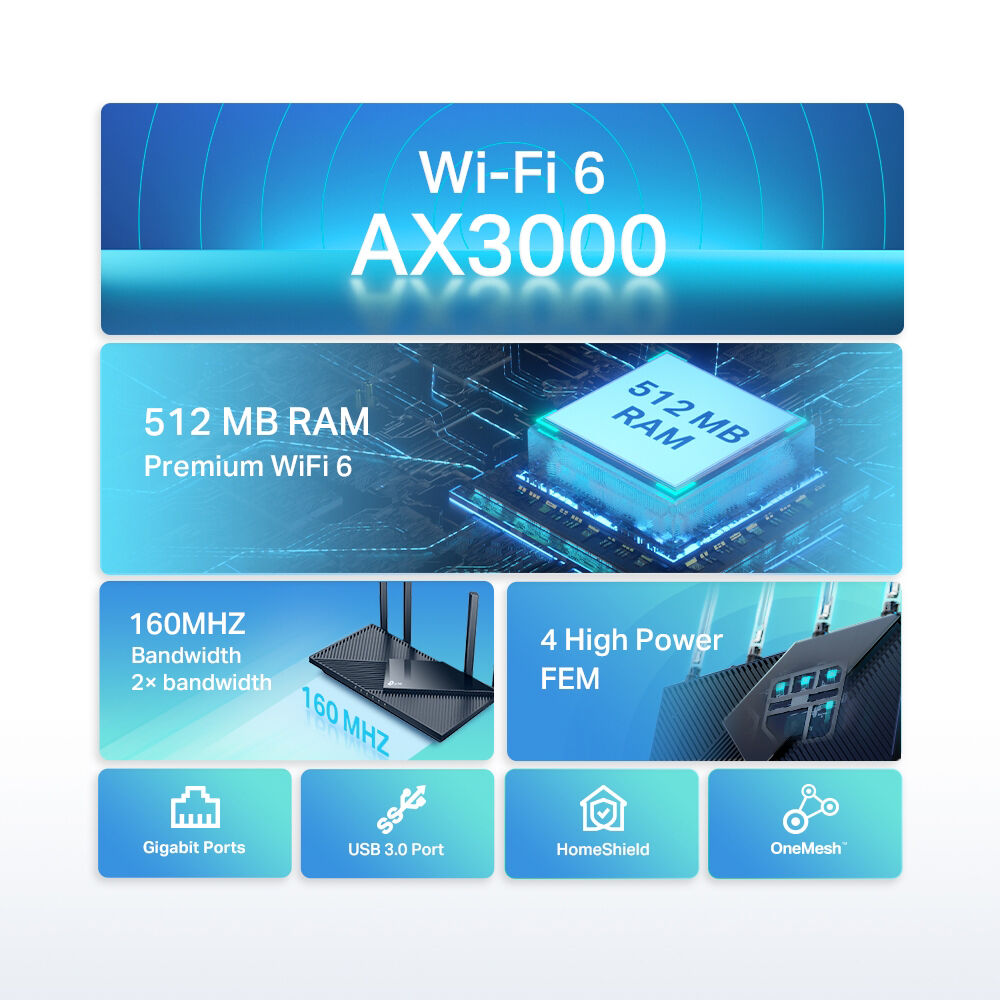 TP-Link Archer AX55 AX3000 gigabit Wi‑Fi 6 router — view 4