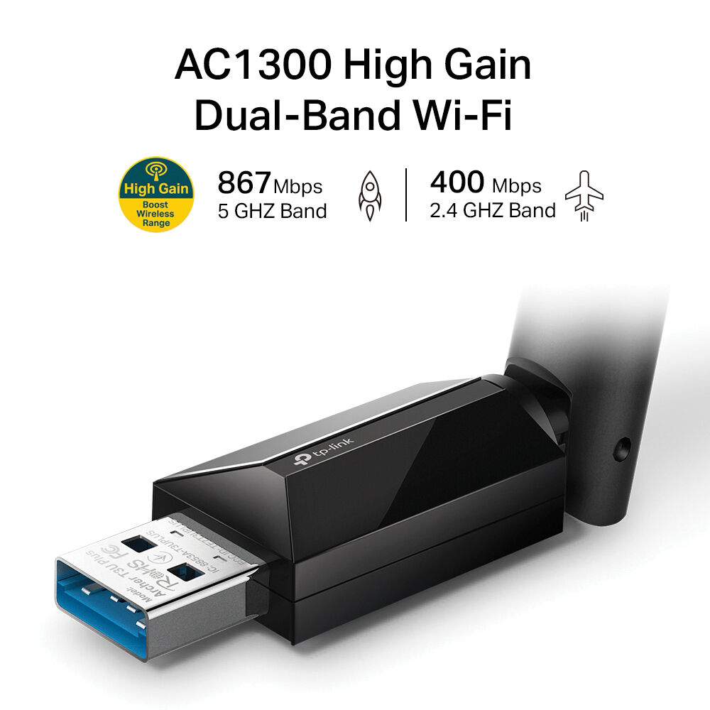 TP-Link Archer T3U Plus AC1300 USB dual-band Wi-Fi adapter with external high-gain antennas — view 3