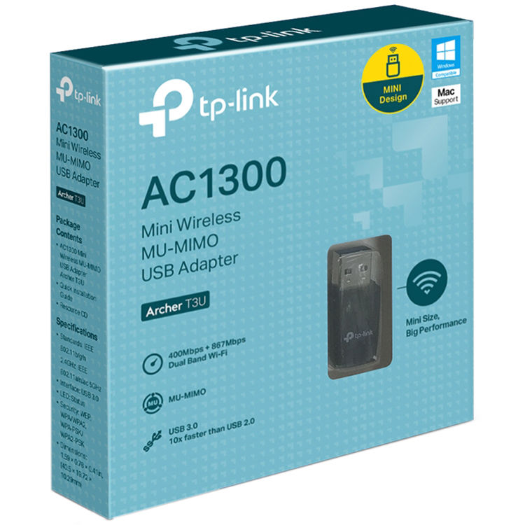 TP-Link AC1300 Mini Wireless MU-MIMO USB Adapter Archer T3U compact dual-band USB 3.0 Wi-Fi adapter — view 2