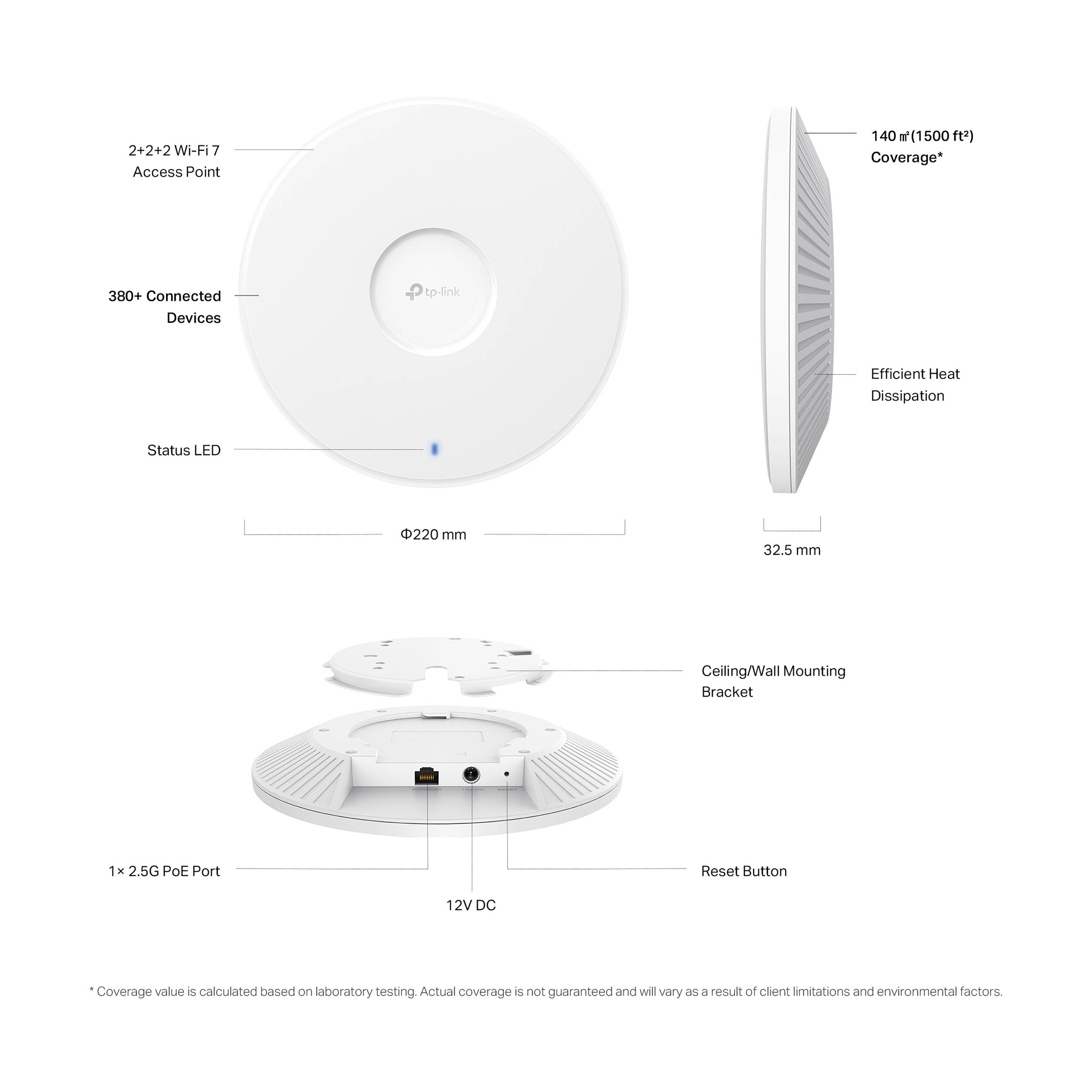 TP-Link EAP772 BE11000 tri-band Wi-Fi 7 ceiling mount indoor access point — view 6