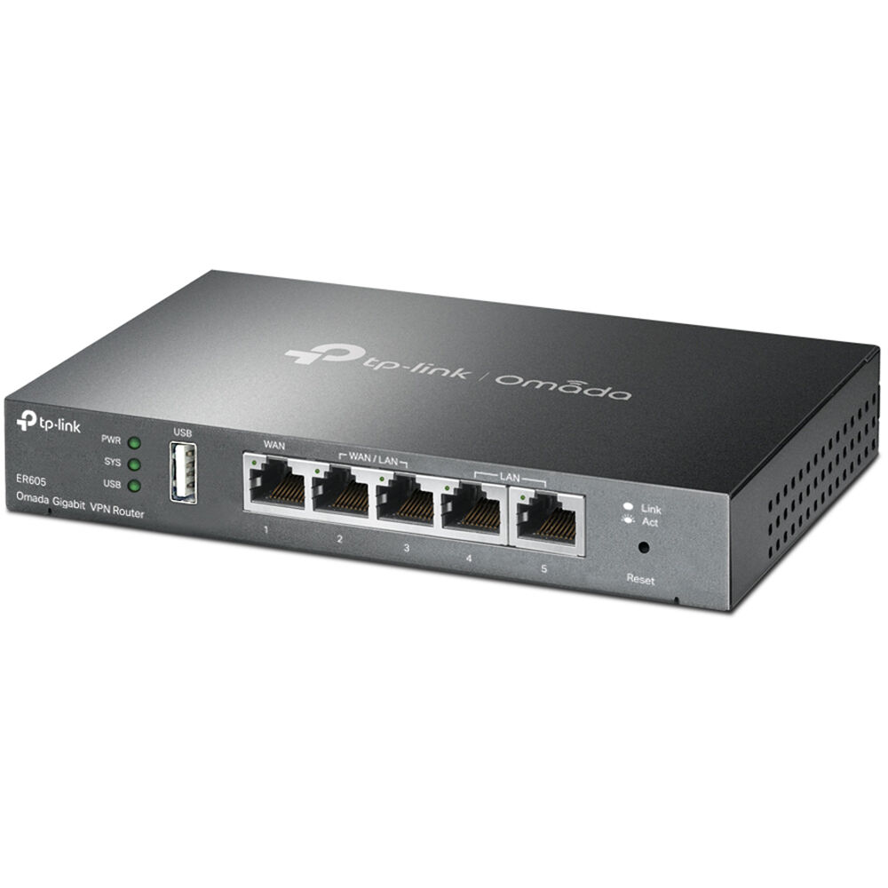 TP-Link ER605 Omada Gigabit Multi-WAN VPN Router desktop unit with multi-WAN Ethernet ports — view 3
