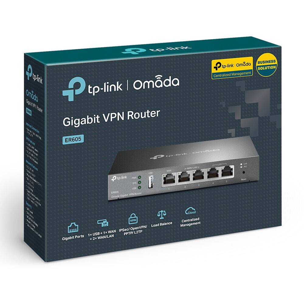 TP-Link ER605 Omada Gigabit Multi-WAN VPN Router desktop unit with multi-WAN Ethernet ports — view 5
