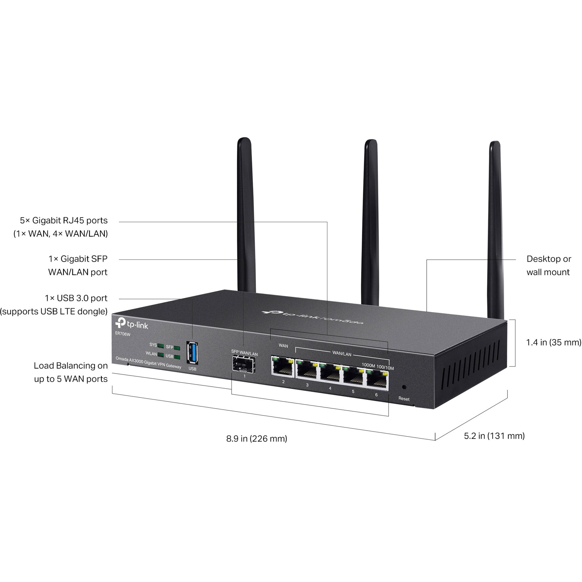 TP-Link Omada ER706W AX3000 Gigabit VPN Router desktop view — view 6