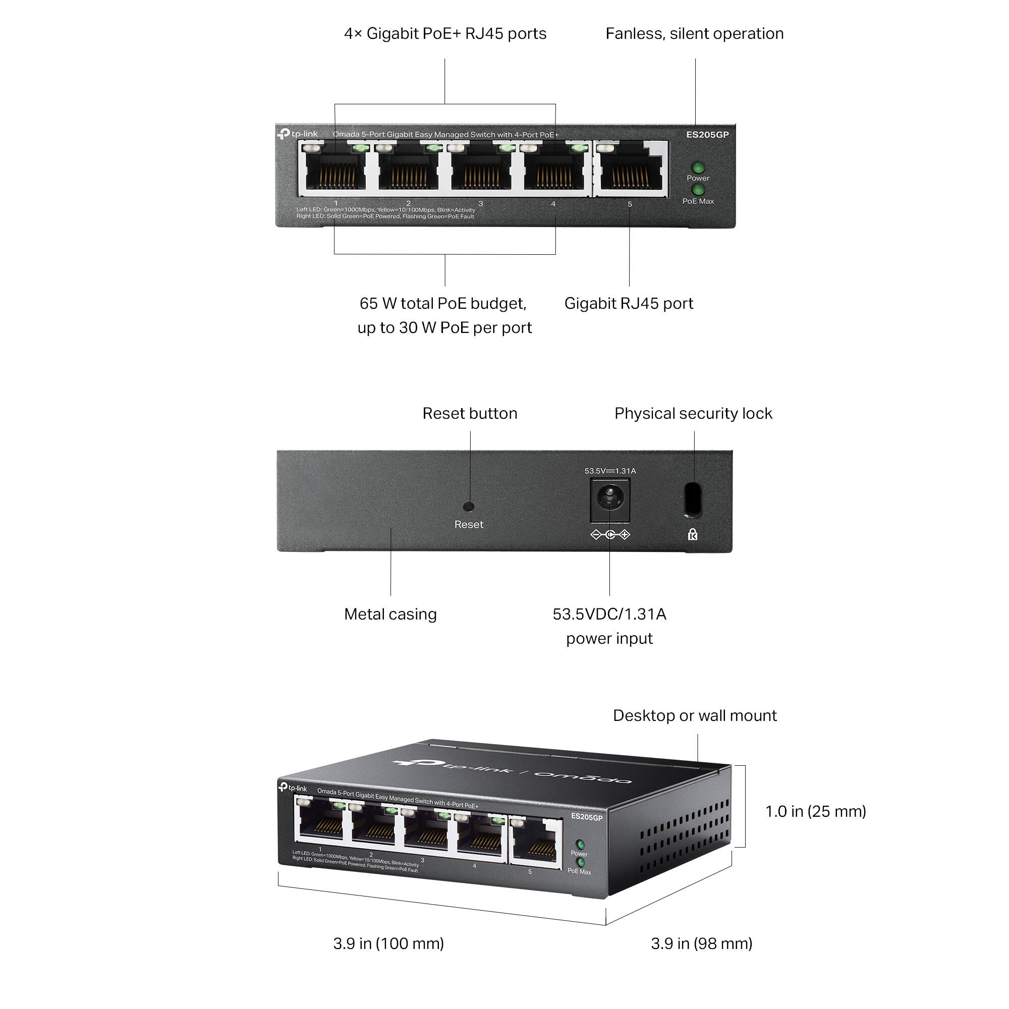 TP-Link Omada ES205GP 5-port Gigabit EasyManaged PoE+ desktop switch — view 7