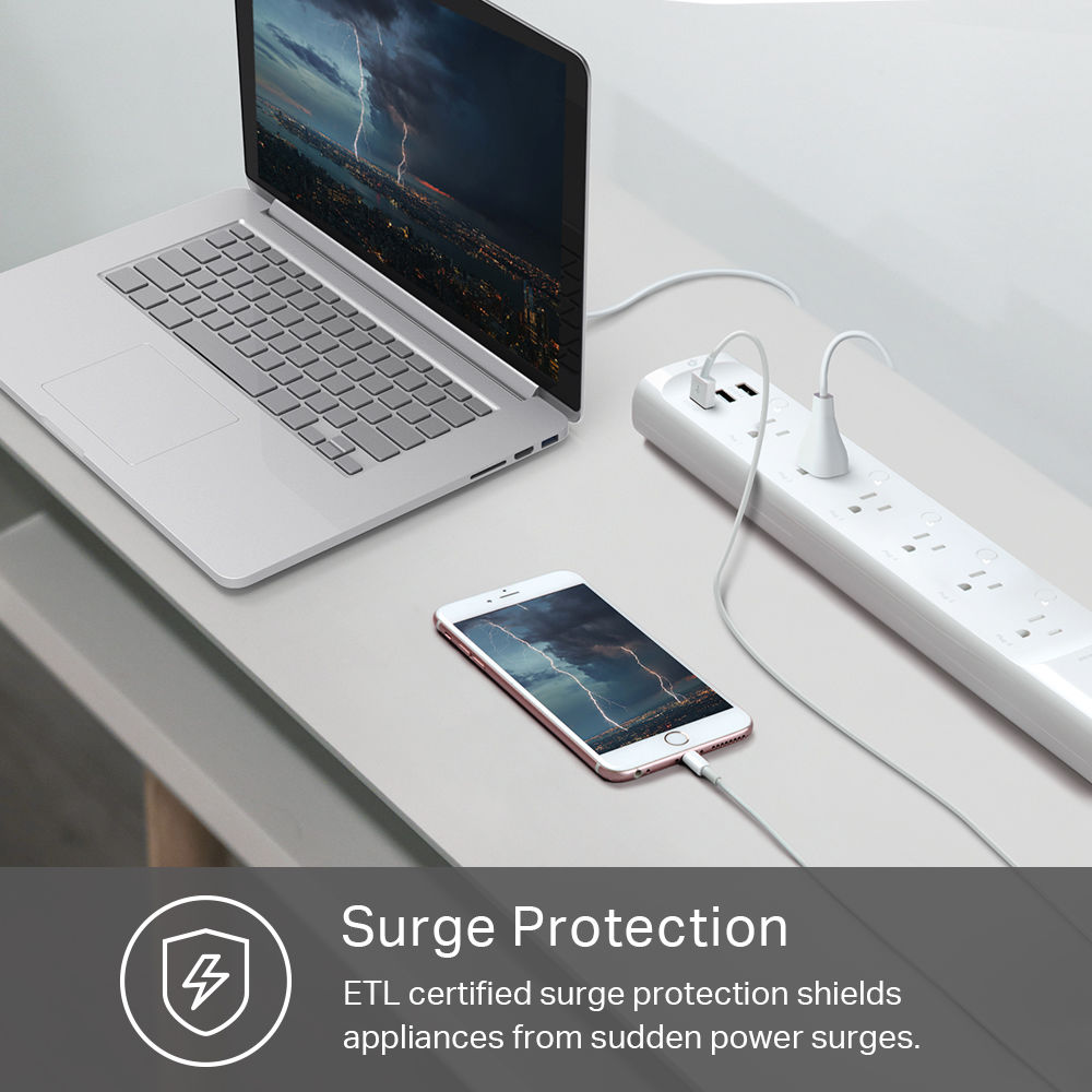 TP-Link HS300 Wi-Fi smart power strip with six outlets and black finish — view 4