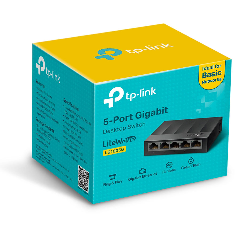 TP-Link LS1005G 5-port Gigabit unmanaged desktop switch, fanless compact design — view 5