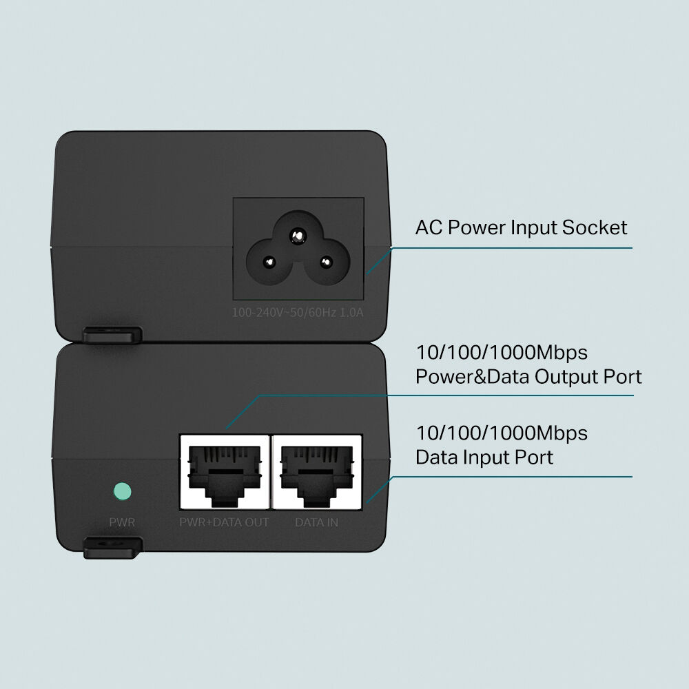 TP-Link POE160S PoE injector for adding Gigabit PoE to a single network device — view 3