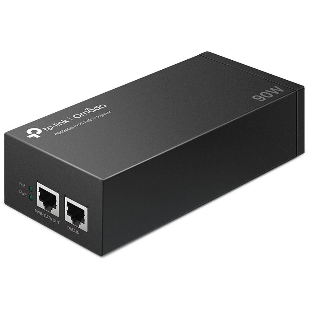 Omada 10G PoE++ Injector Adapter PORT: 1 10Gbps PoE Port, 1 10Gbps Non-PoE Port SPEC: 802.3bt/at/af Compliant, 90 W PoE Power, Data and Power Carried over the same cable, Steel Case — view 2