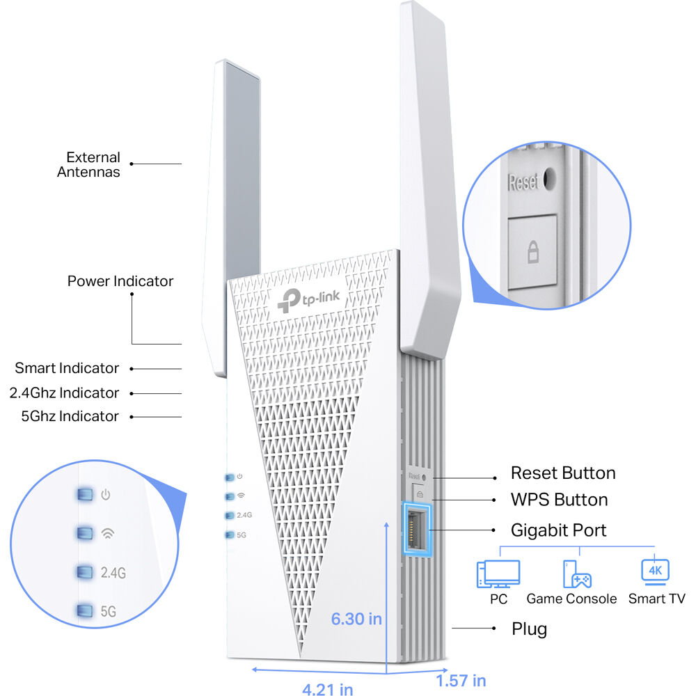 TP-Link RE615X AX1800 Wi-Fi 6 range extender in wall-plug form factor — view 9