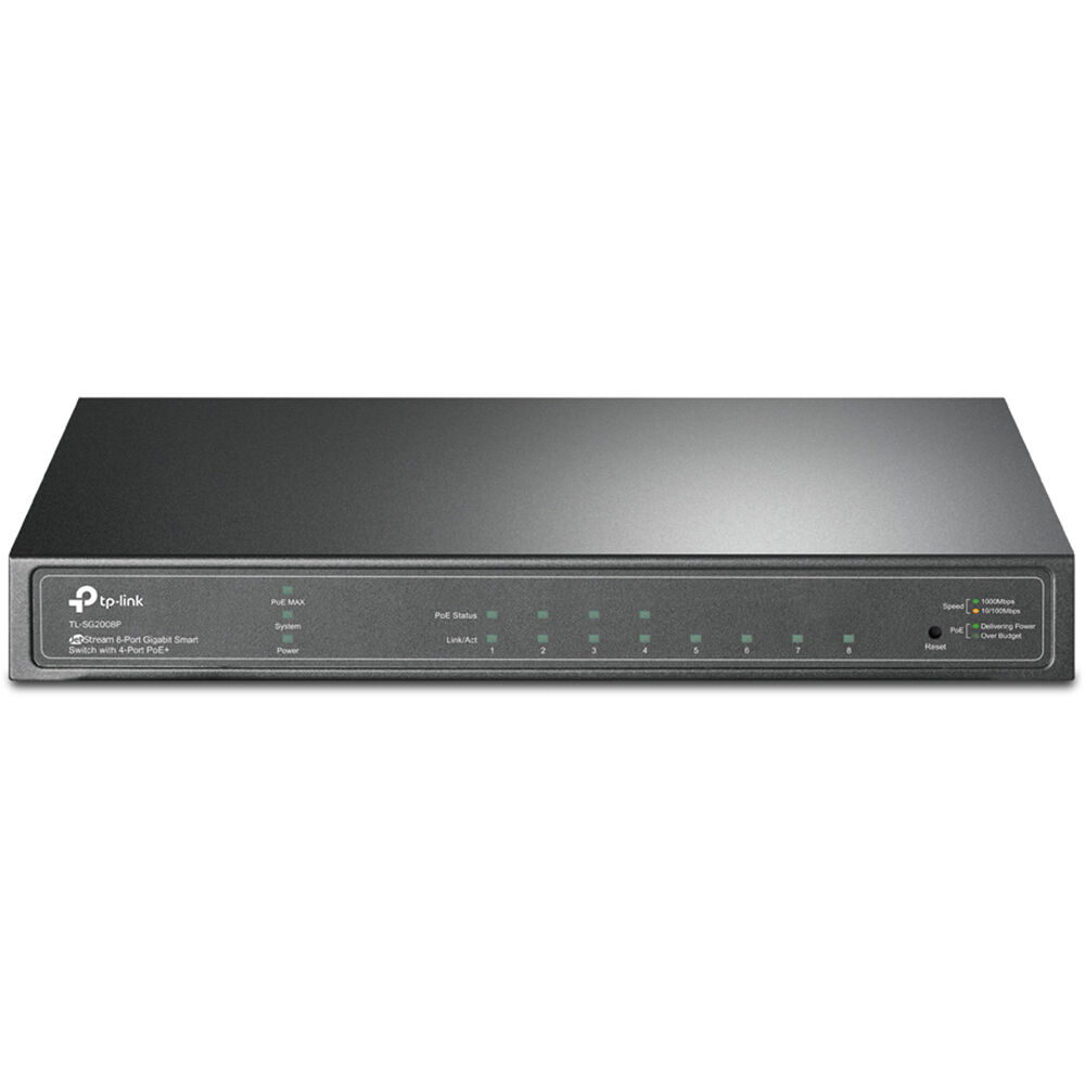 Omada 8-Port Gigabit Smart Switch with 4-Port POE+ Port: 4 Gigabit POE+ Ports Spec: 802.3at/Af, 62 W PoE Power, Desktop Steel Case Feature: Integration with Omada Sdn Controller, 802.1q Vlan, Stp/Rstp/Mstp, Igmp Snooping, 802.1p/Dscp Qos, Acl, 802.1x, Radius/Tacacs+ Authentication, Lacp, Cli, Snmp, Dual Image, Ipv6