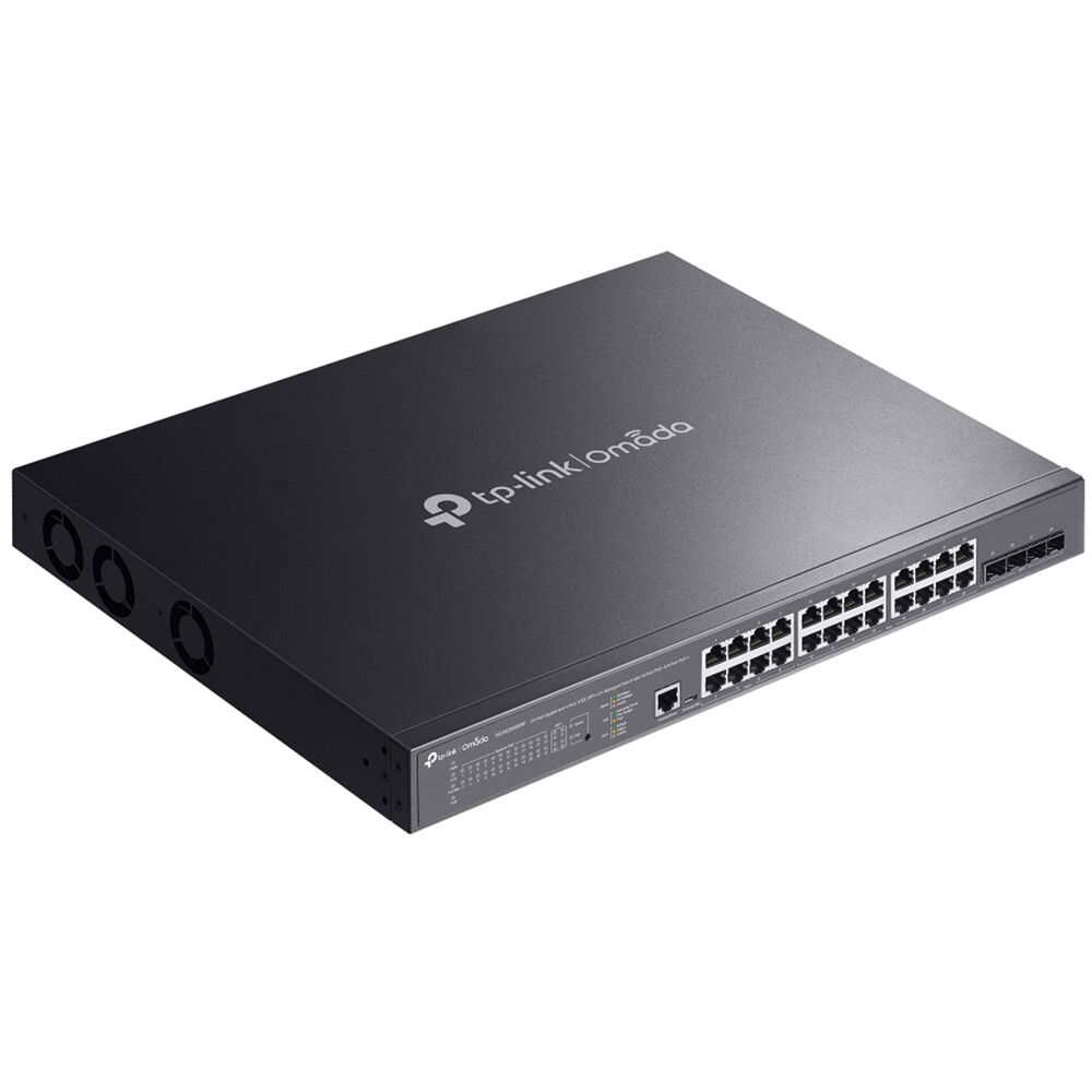 TP-Link Omada SG3428XMPP 24-port PoE+ managed switch with rack-mountable design and 10 Gigabit Ethernet uplinks — view 2